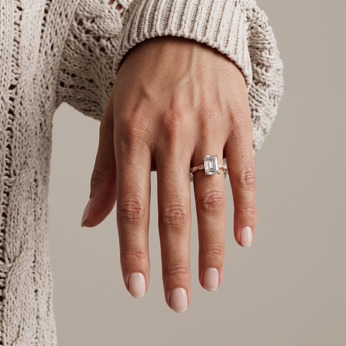 Rose Gold Emerald Cut Moissanite Engagement Ring