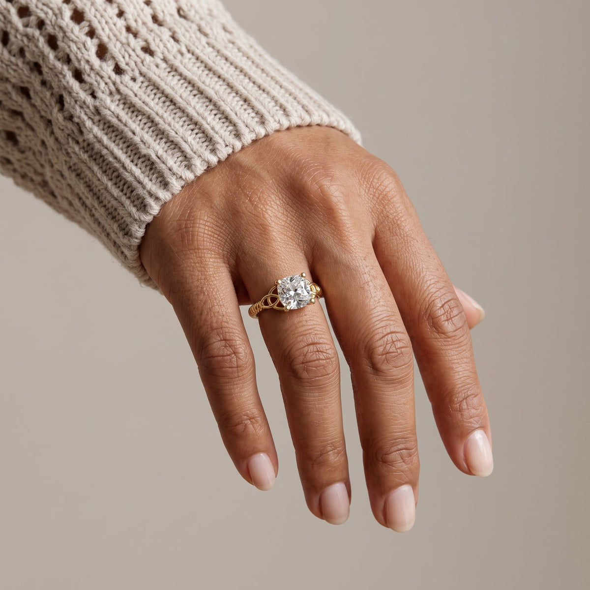 Yellow Gold Cushion Cut Moissanite Engagement Ring