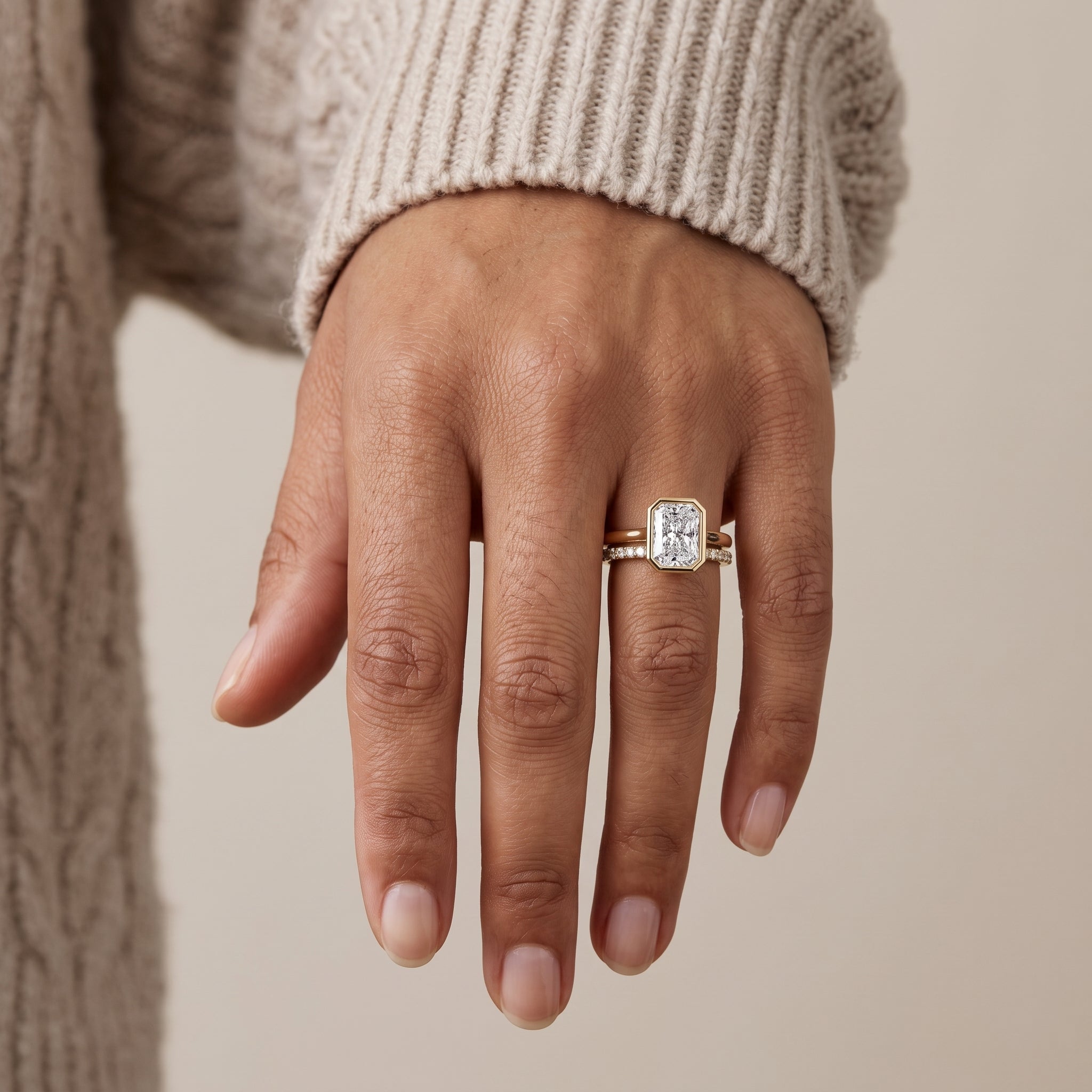 Yellow Gold Radiant Cut Moissanite Engagement Ring Set