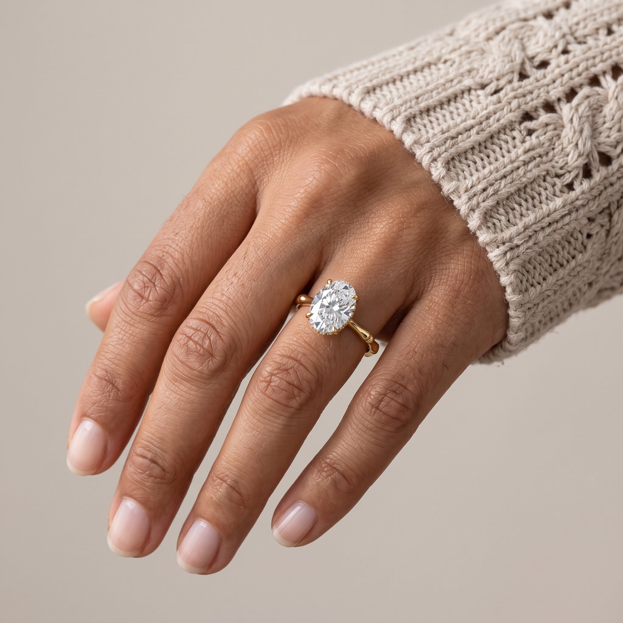 Yellow Gold Oval Cut Moissanite Engagement Ring