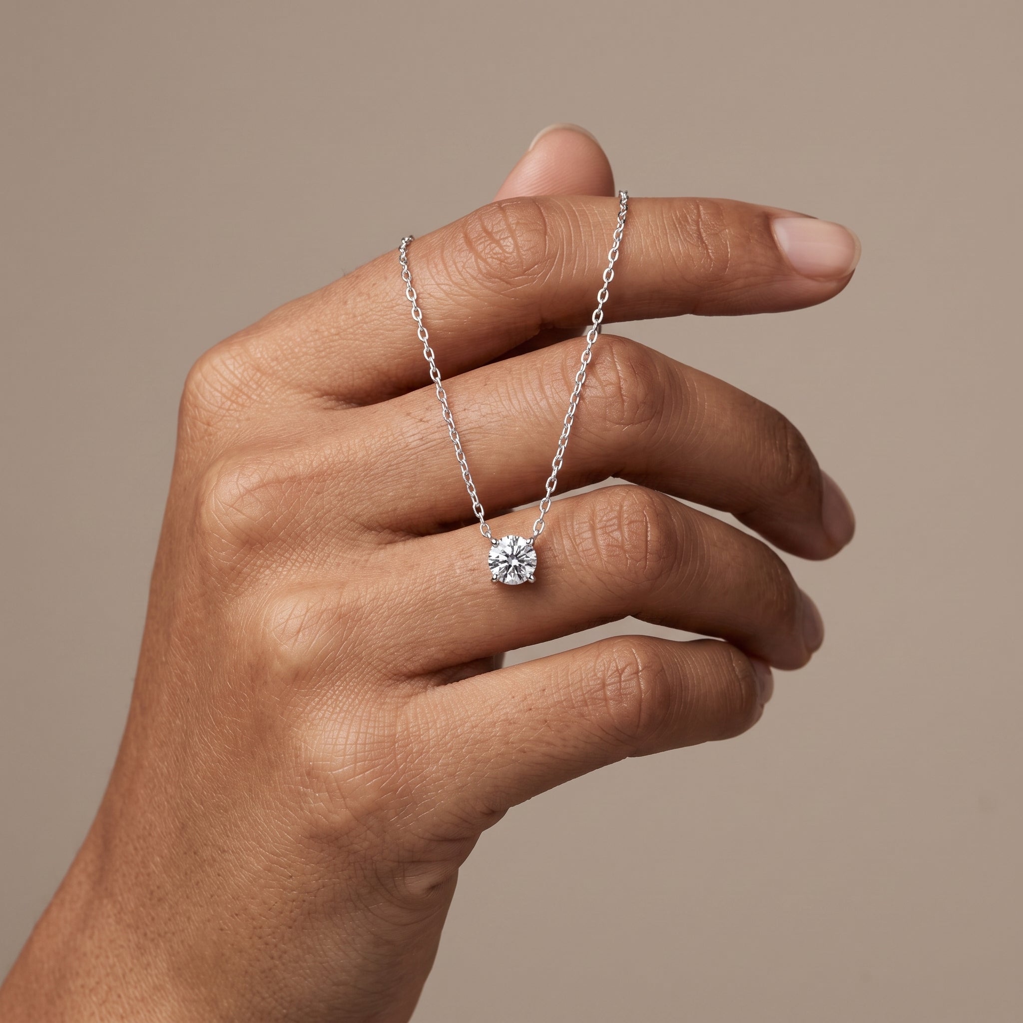 White Metal Round Moissanite Solitaire Pendant Necklace