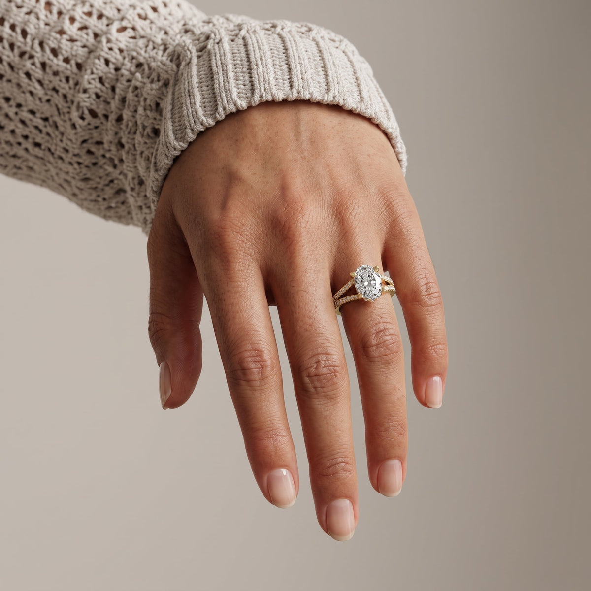 Yellow Gold Oval Cut Moissanite Split Shank Engagement Ring