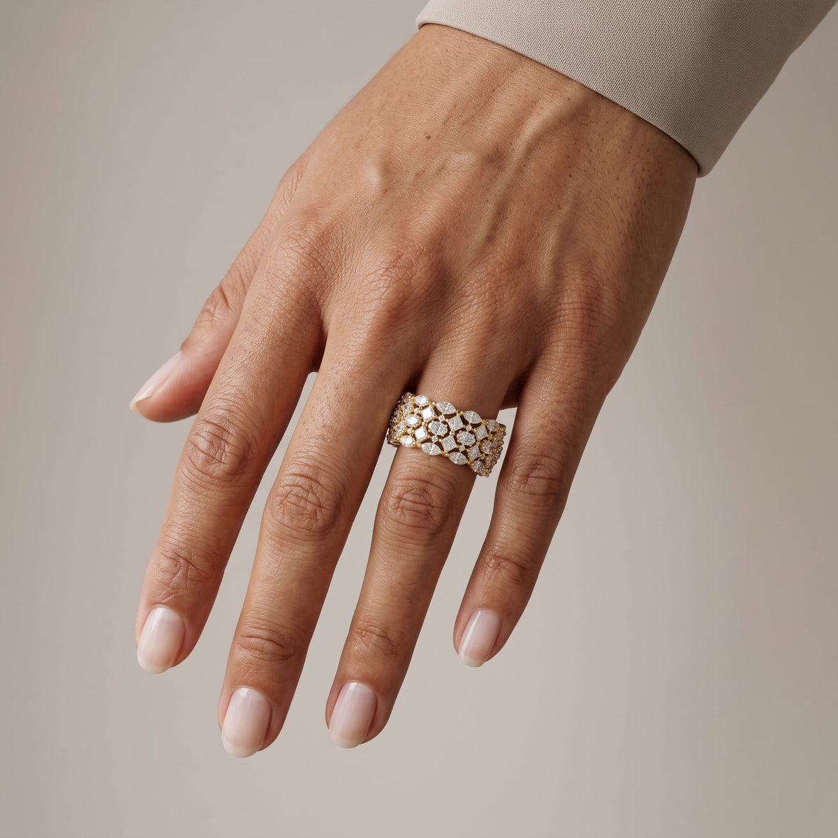 Yellow Gold Multi Shape Moissanite Wide Band Ring