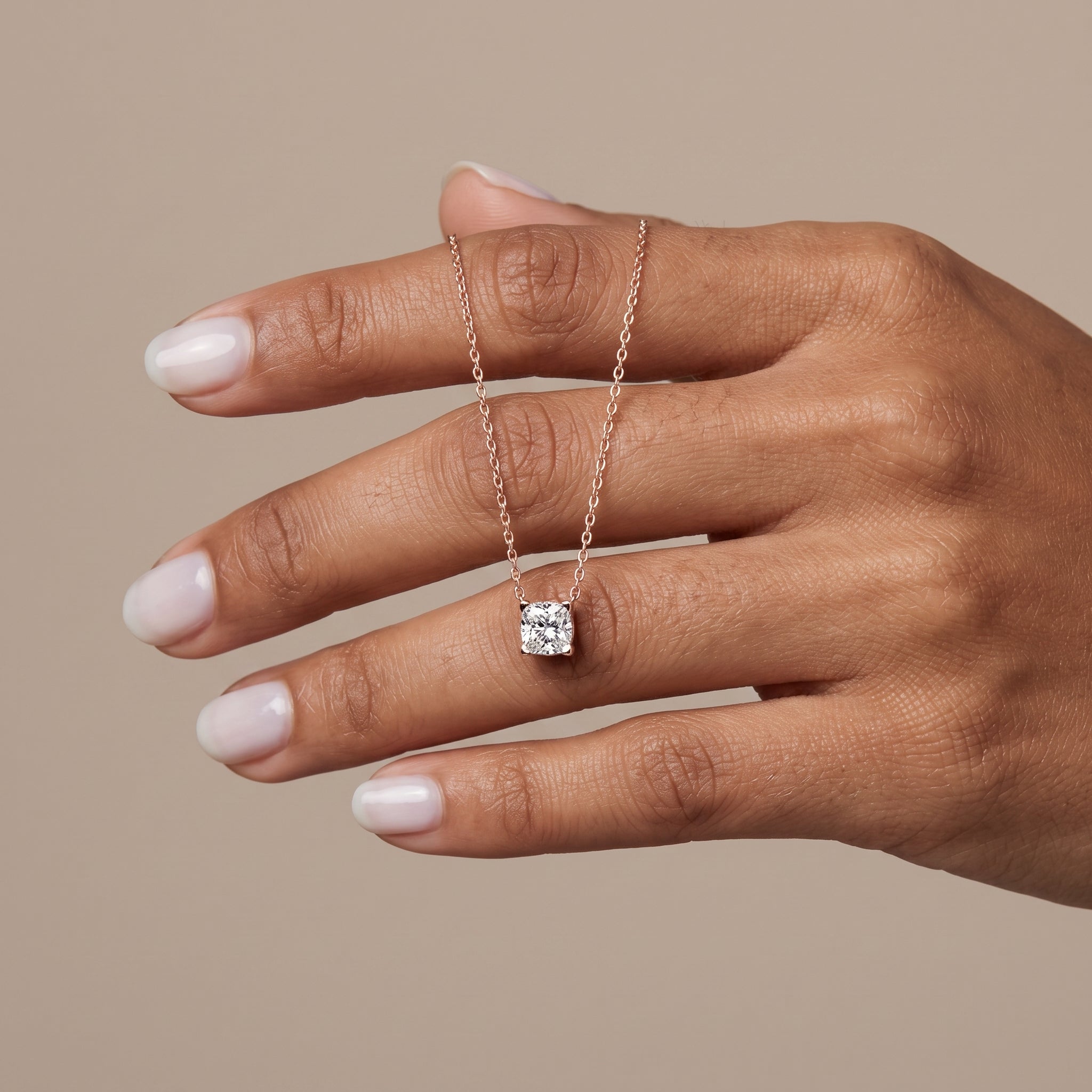 Rose Gold Princess Cut Moissanite Pendant Necklace