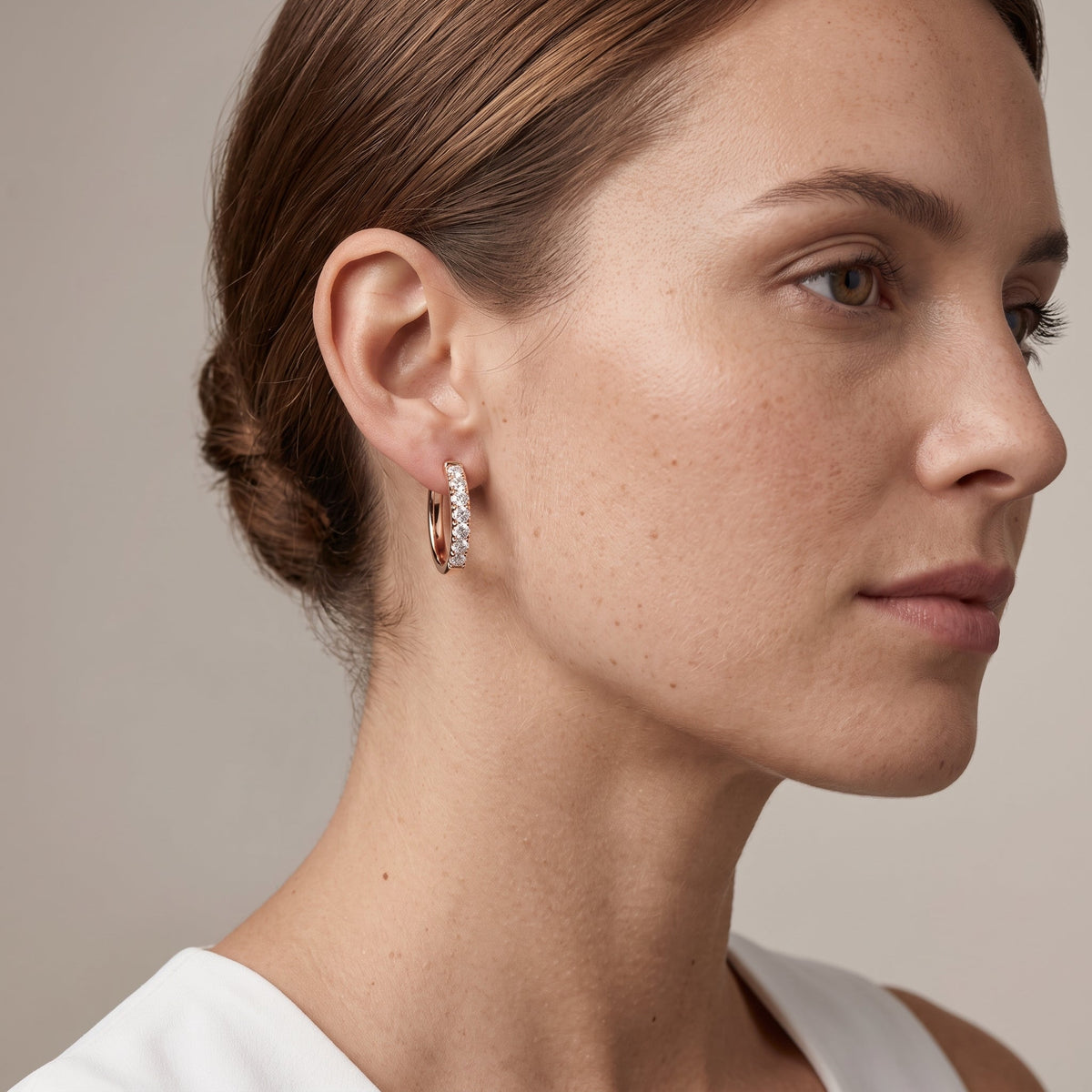 Rose Gold Round Moissanite Hoop Earrings