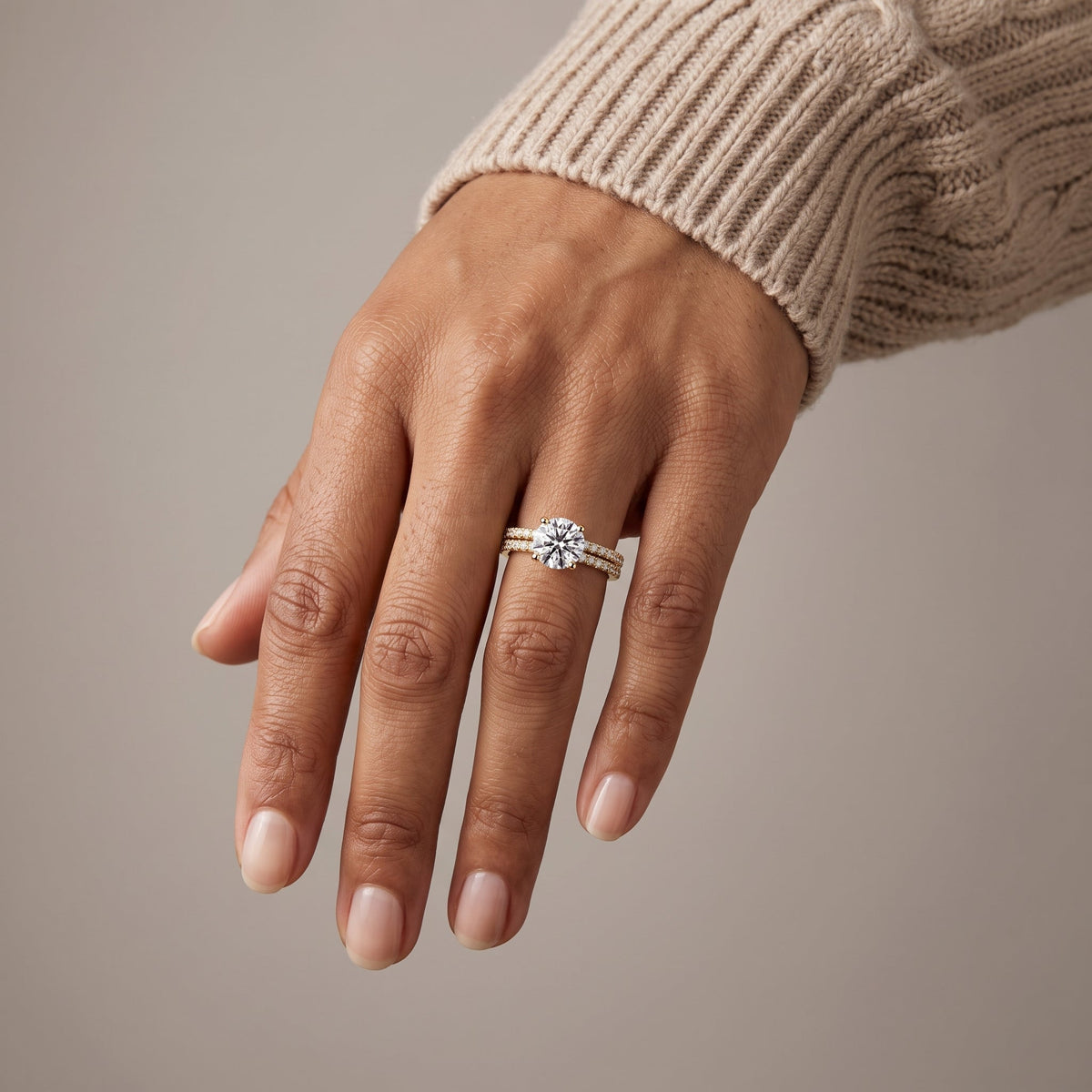 Yellow Gold Round Moissanite Bridal Ring Set