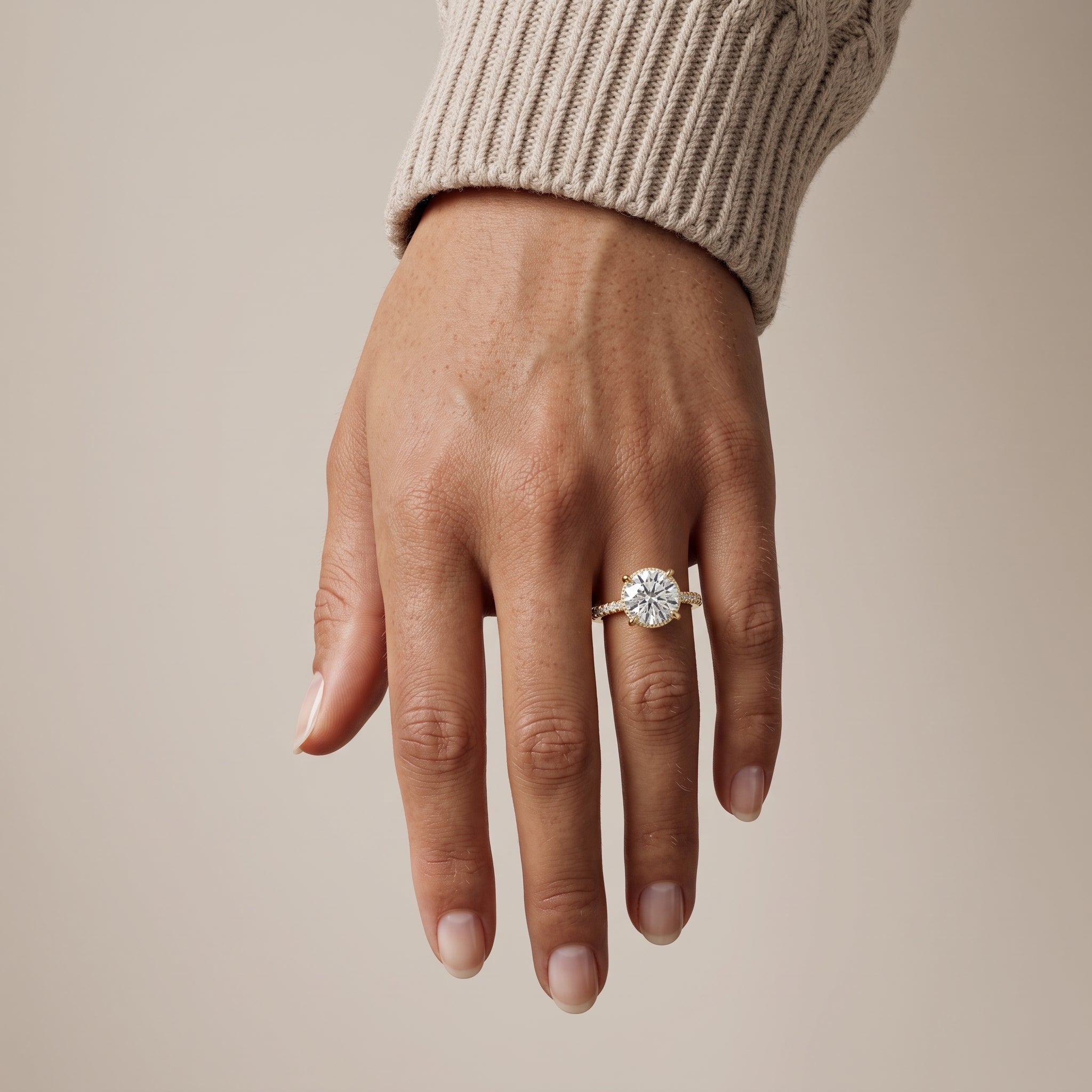 Yellow Gold Round Cut Moissanite Engagement Ring