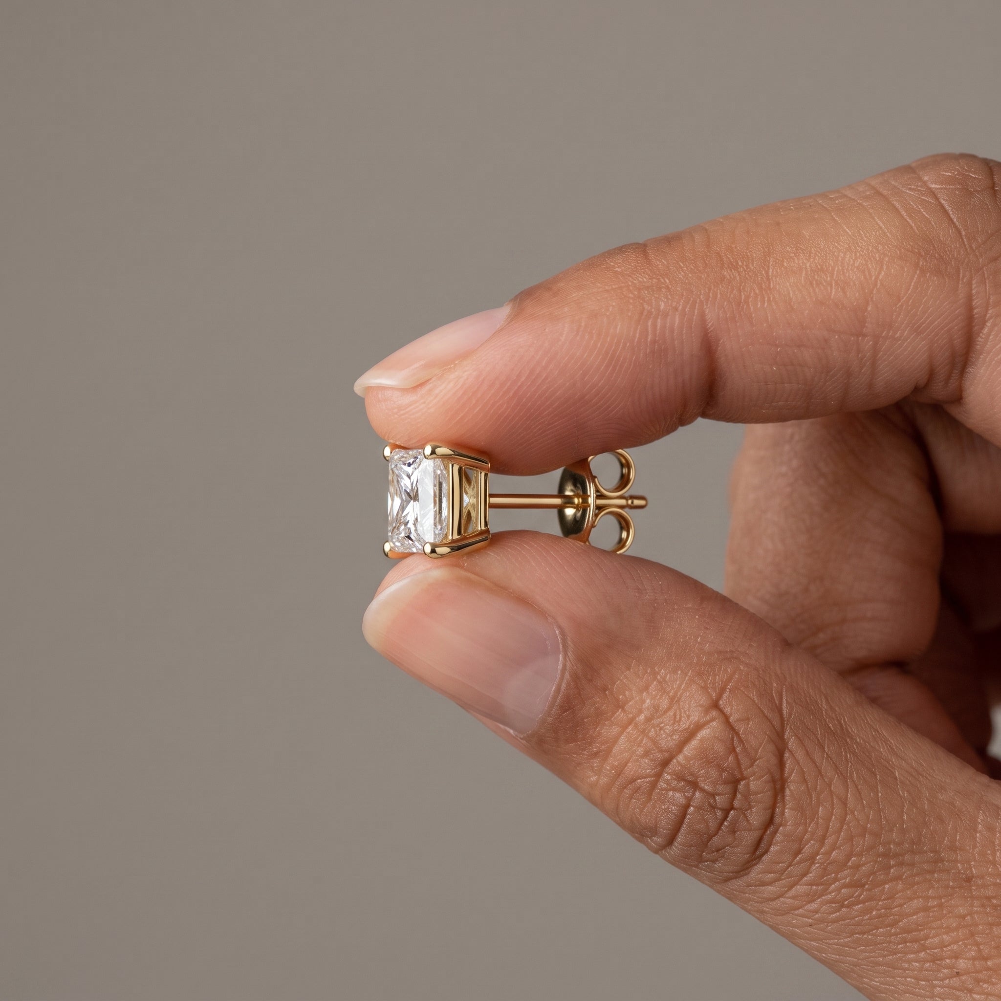 Yellow Gold Princess Cut Moissanite Stud Earrings