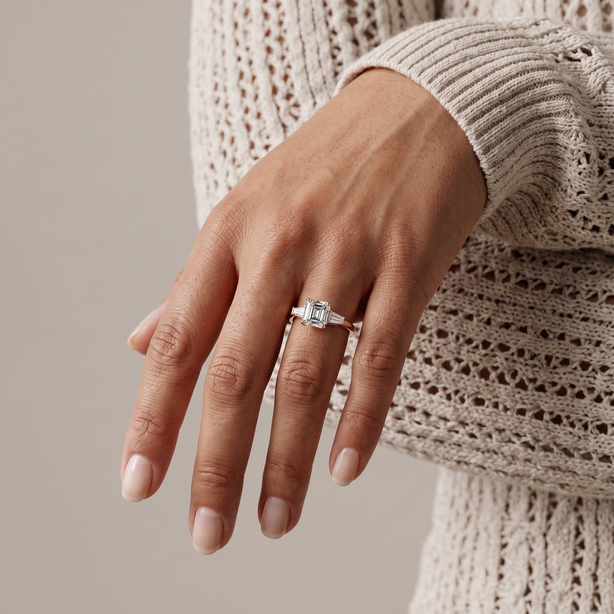 Rose Gold Asscher Cut Moissanite Engagement Ring