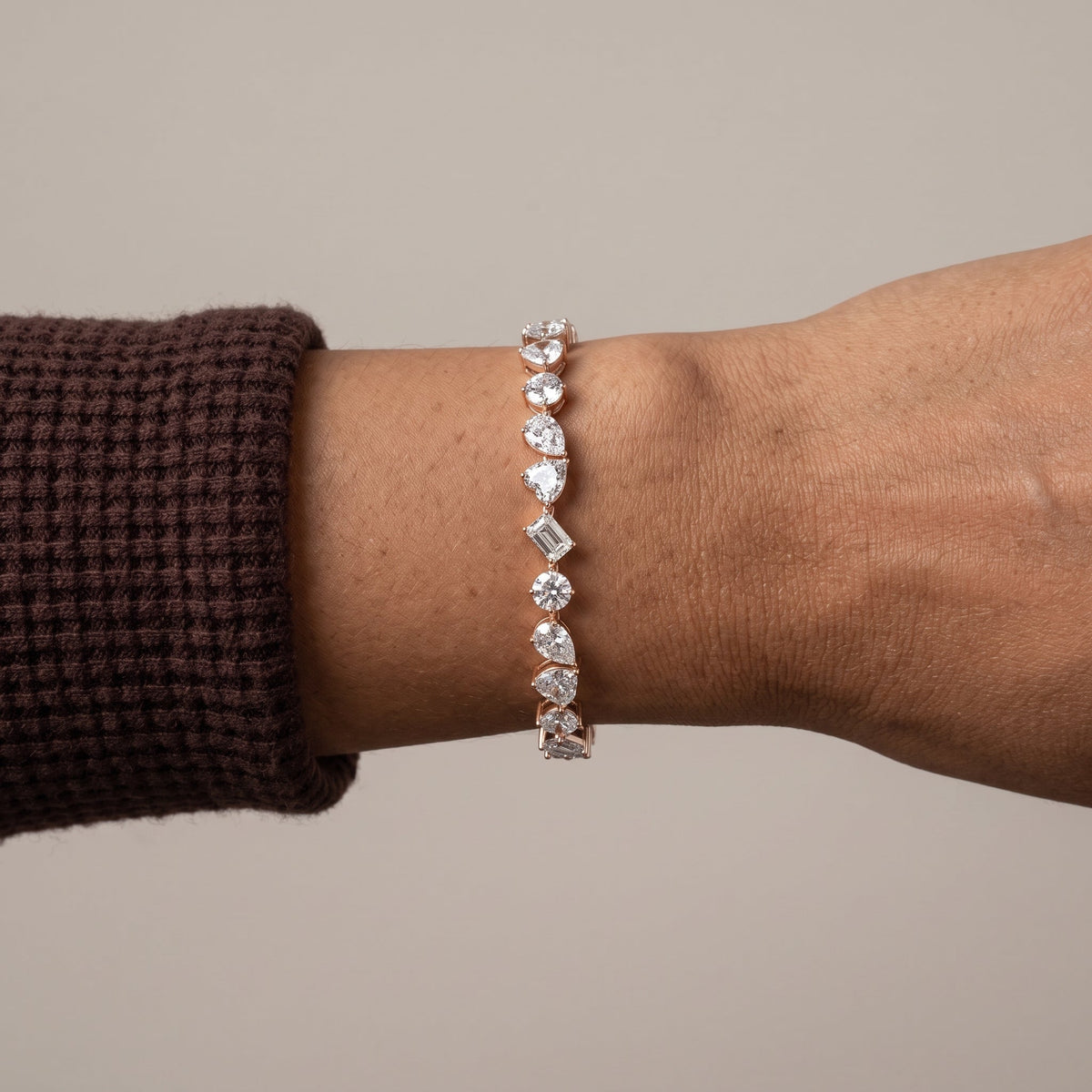 Rose Gold Mixed Shape Moissanite Tennis Bracelet
