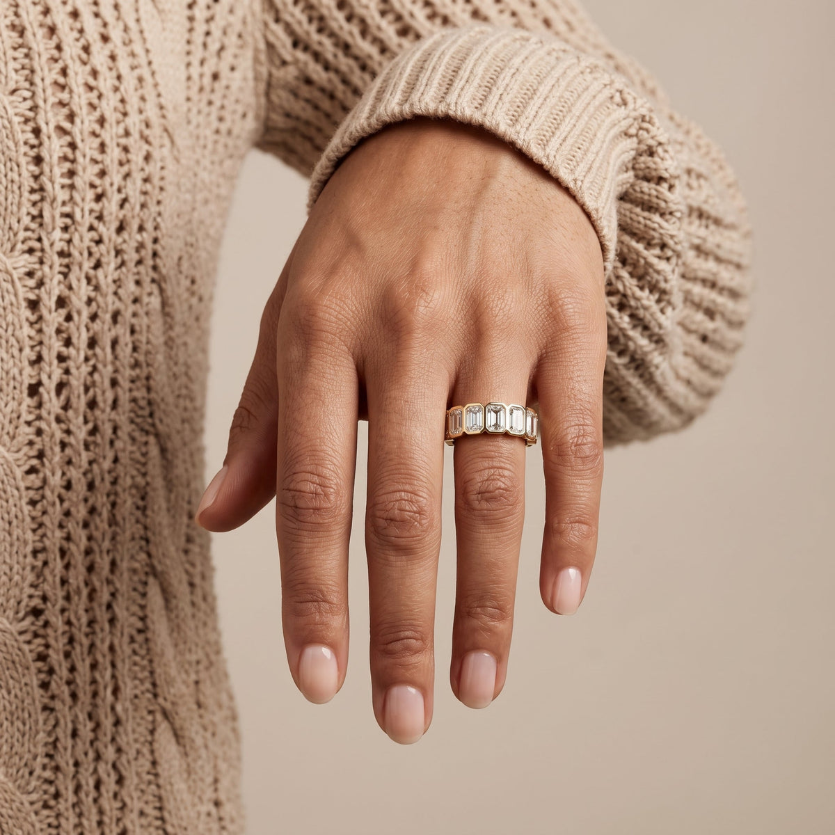 Yellow Gold Radiant Cut Moissanite Eternity Band Ring