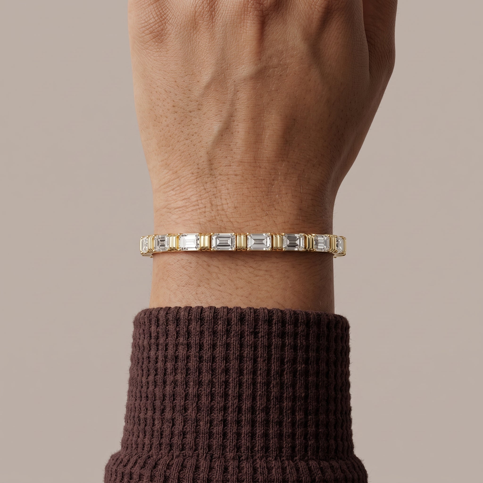 Yellow Gold Emerald Cut Moissanite Tennis Bracelet