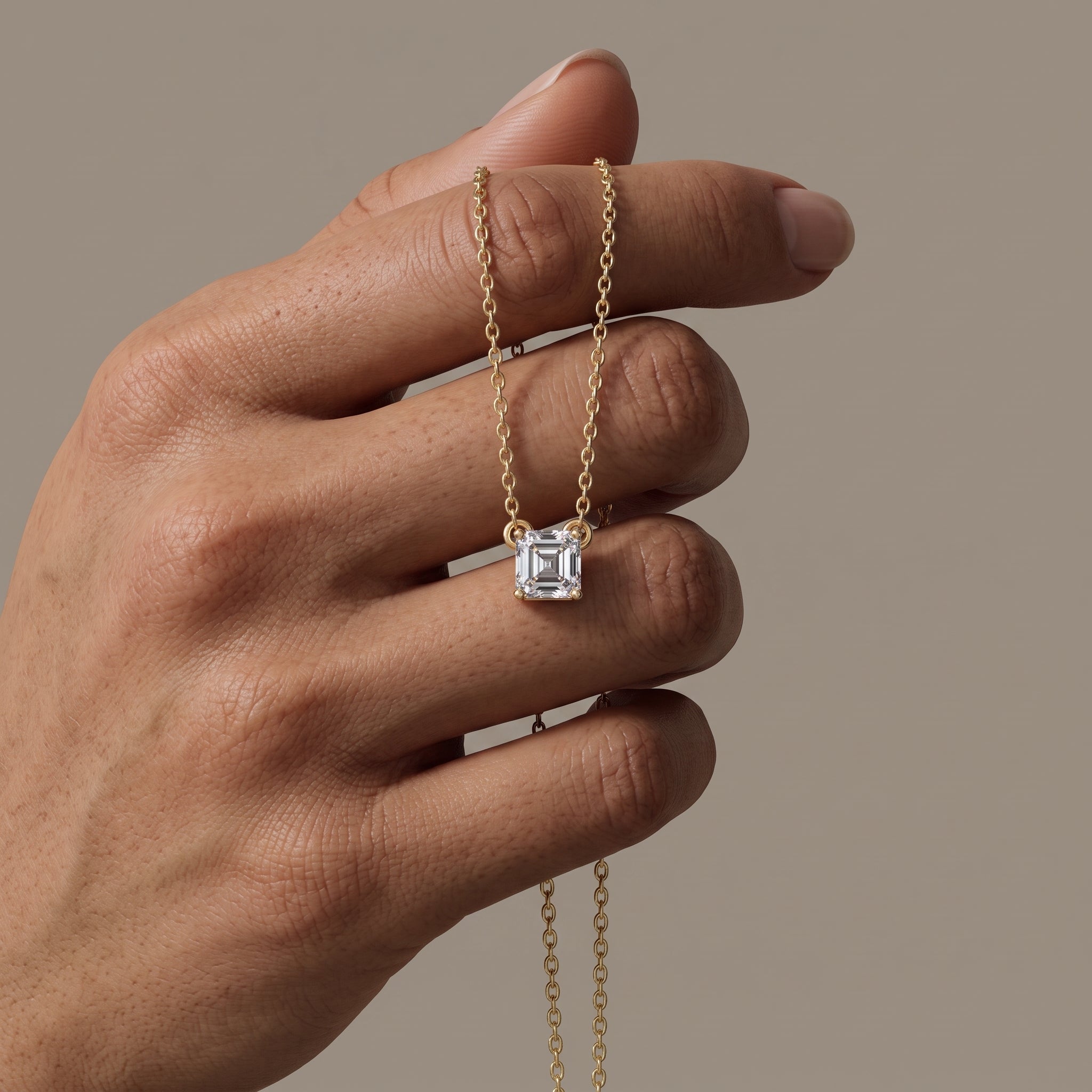 Yellow Gold Asscher Cut Moissanite Solitaire Pendant Necklace