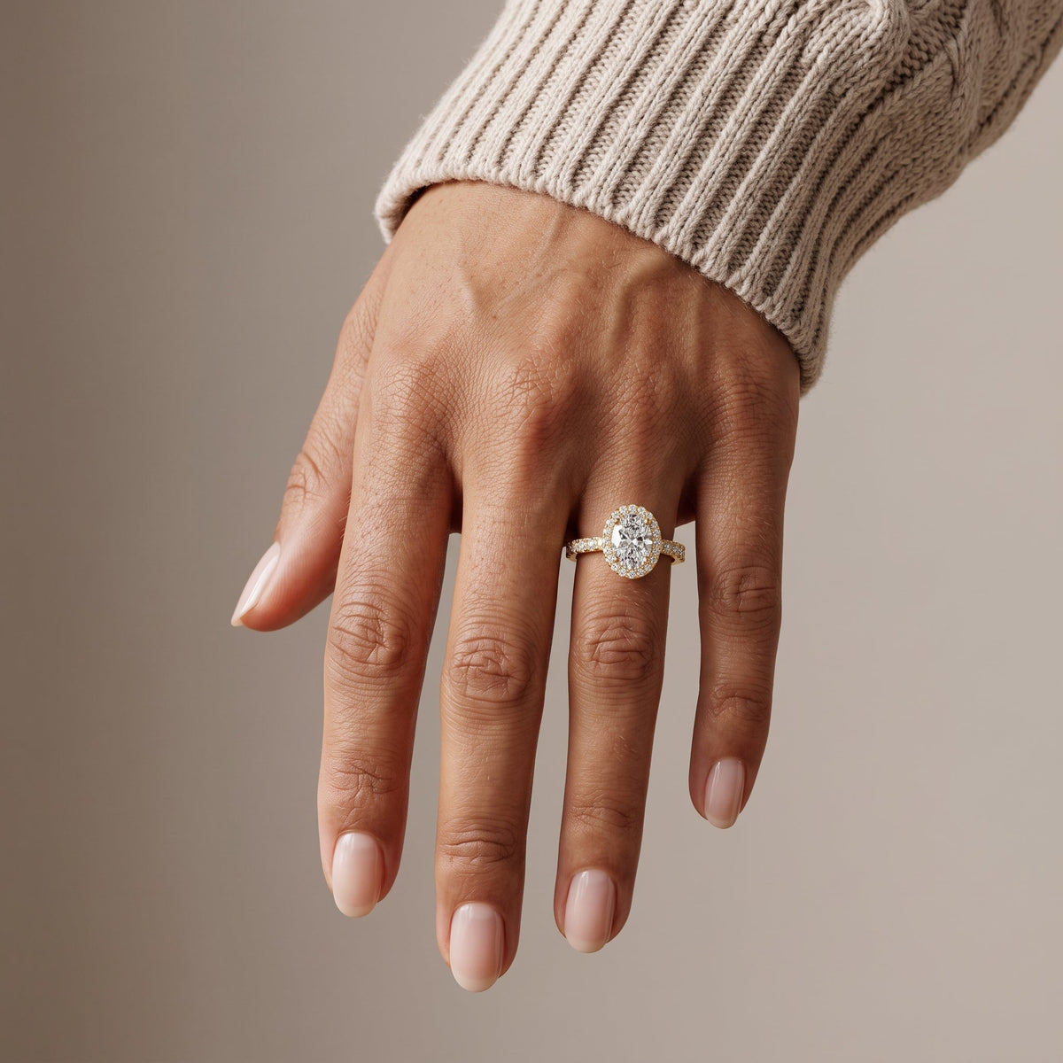 Yellow Gold Oval Moissanite Halo Engagement Ring