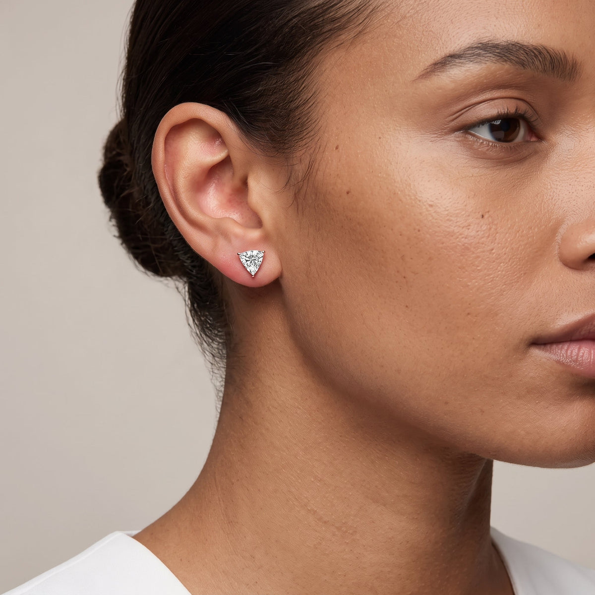 Rose Gold Trillion Cut Moissanite Stud Earrings