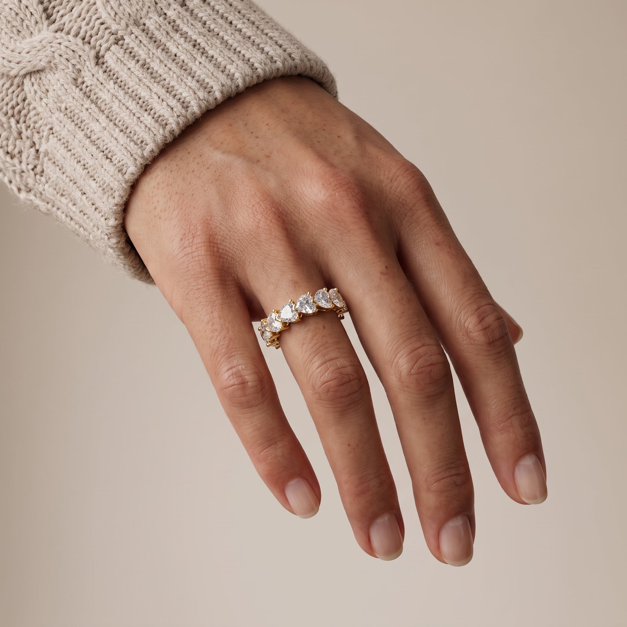 Yellow Gold Heart Cut Moissanite Eternity Band Ring