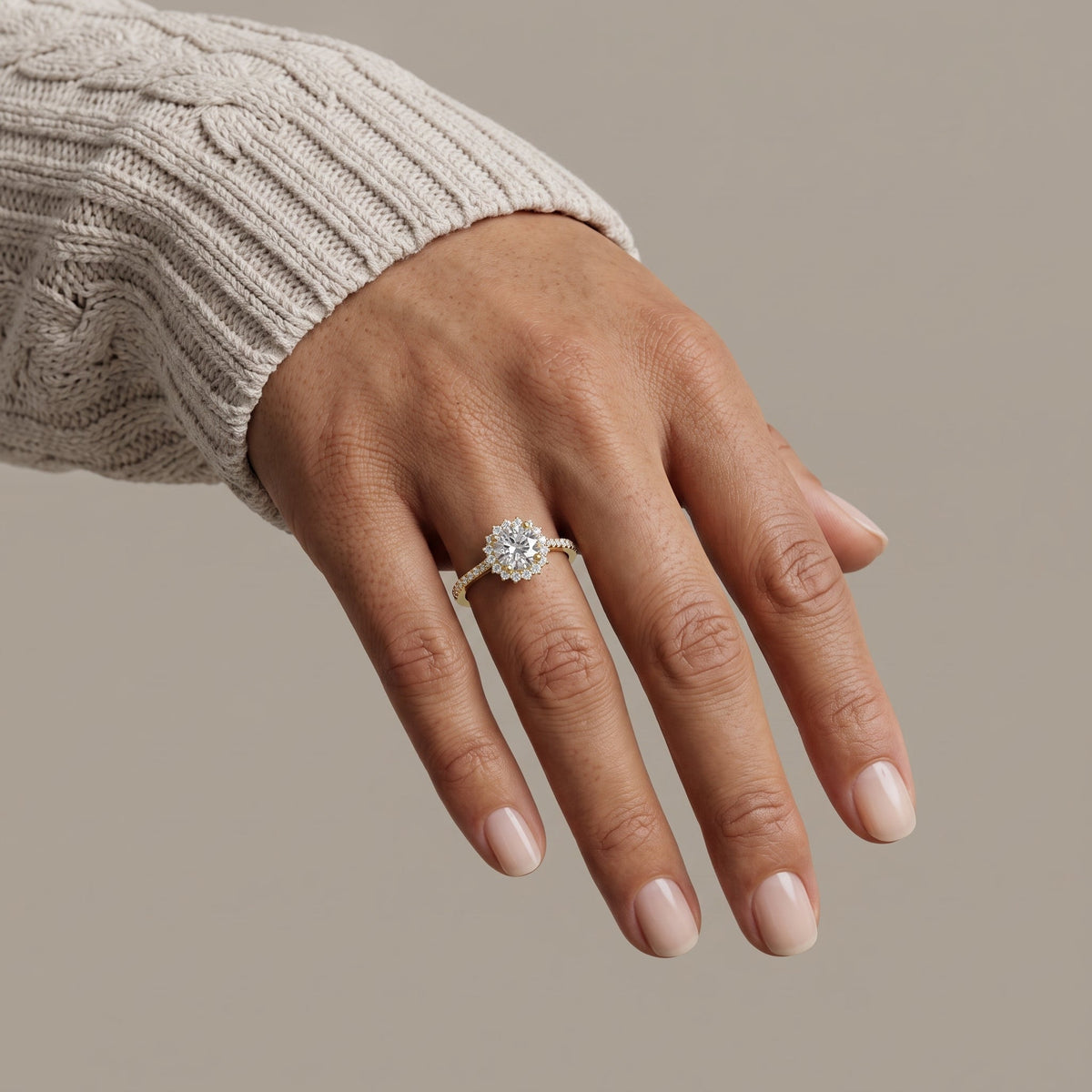 Yellow Gold Round Moissanite Halo Engagement Ring
