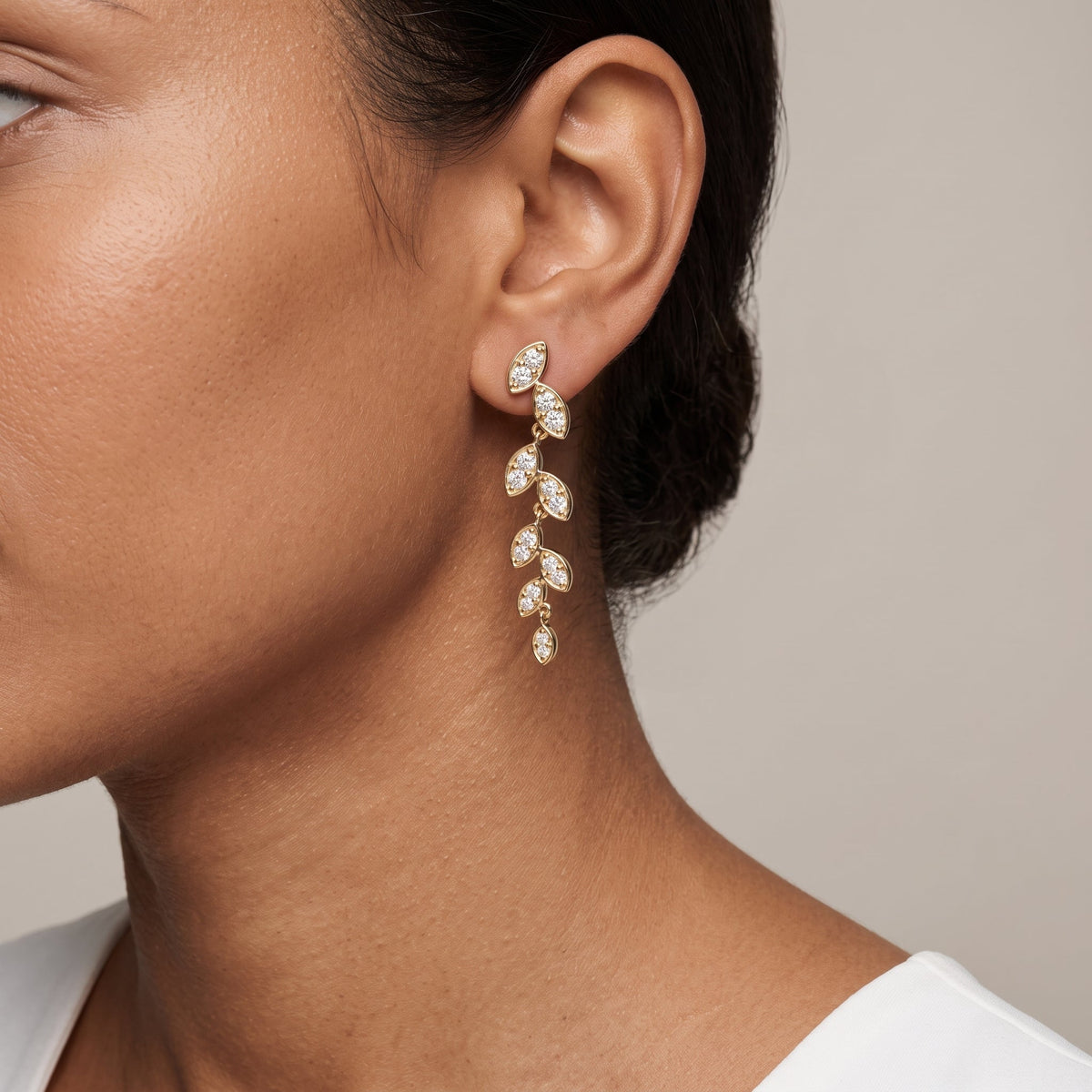 Yellow Gold Round Moissanite Drop Stud Earrings