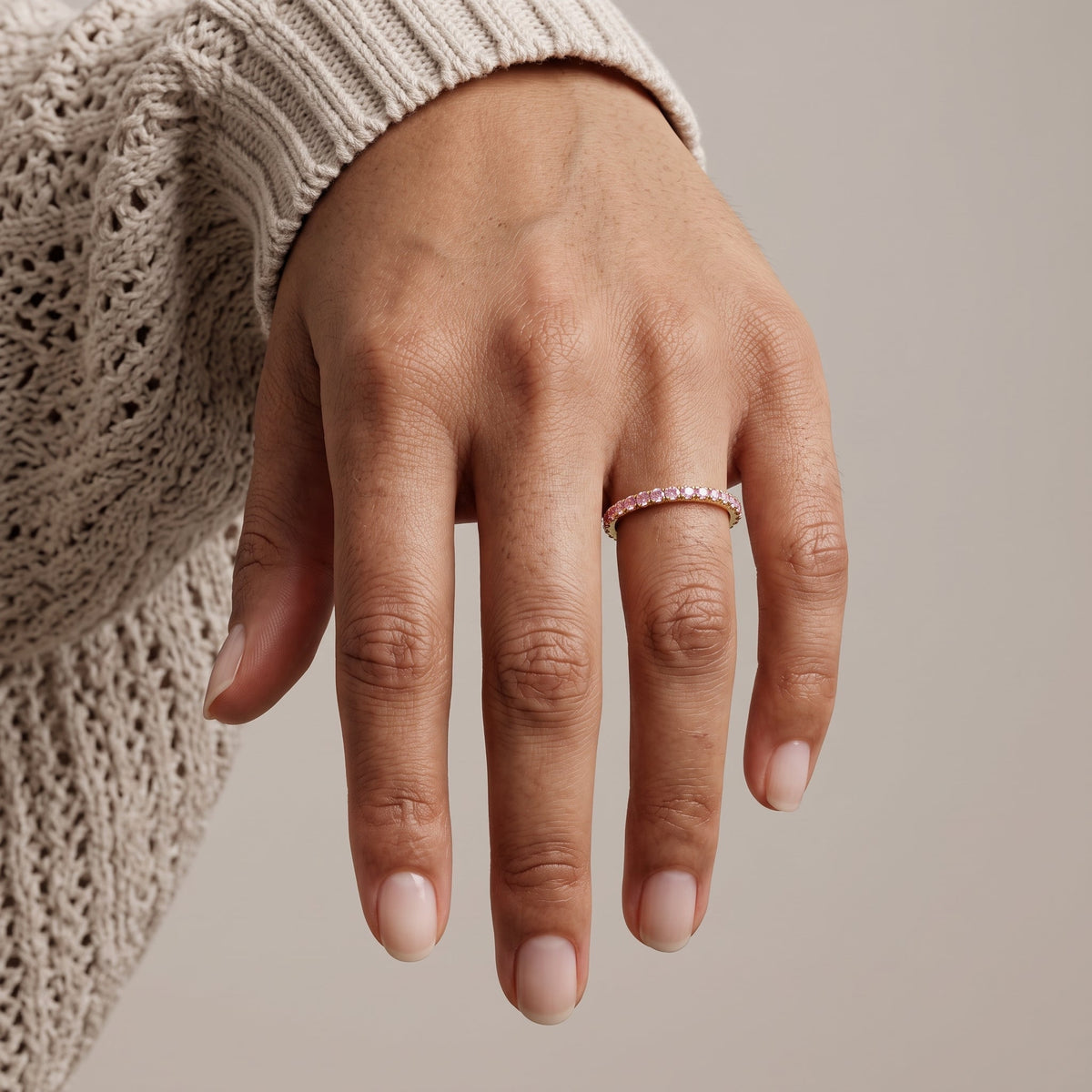 Yellow Gold Round Moissanite Eternity Band Ring