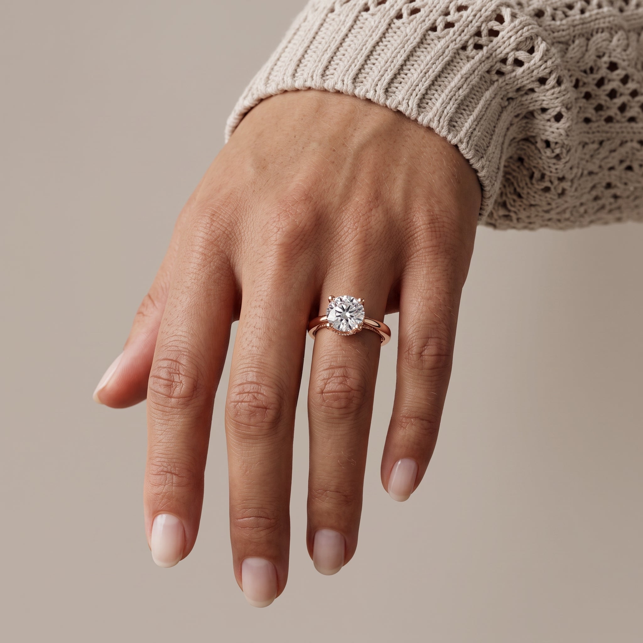 Rose Gold Round Moissanite Solitaire Engagement Ring