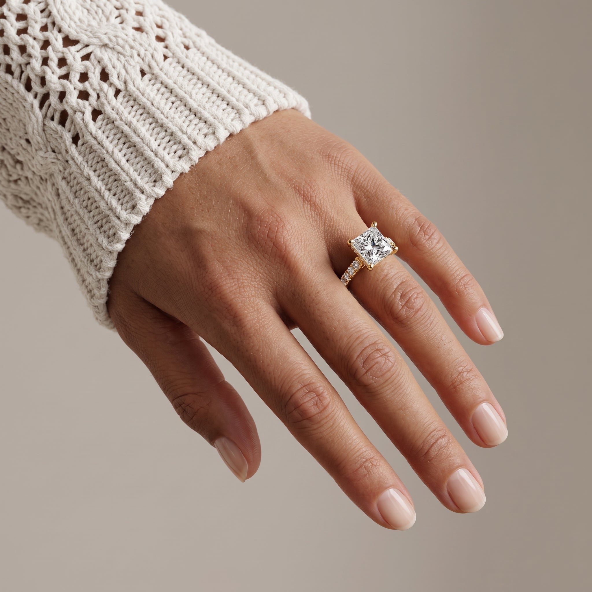Yellow Gold Princess Cut Moissanite Engagement Ring