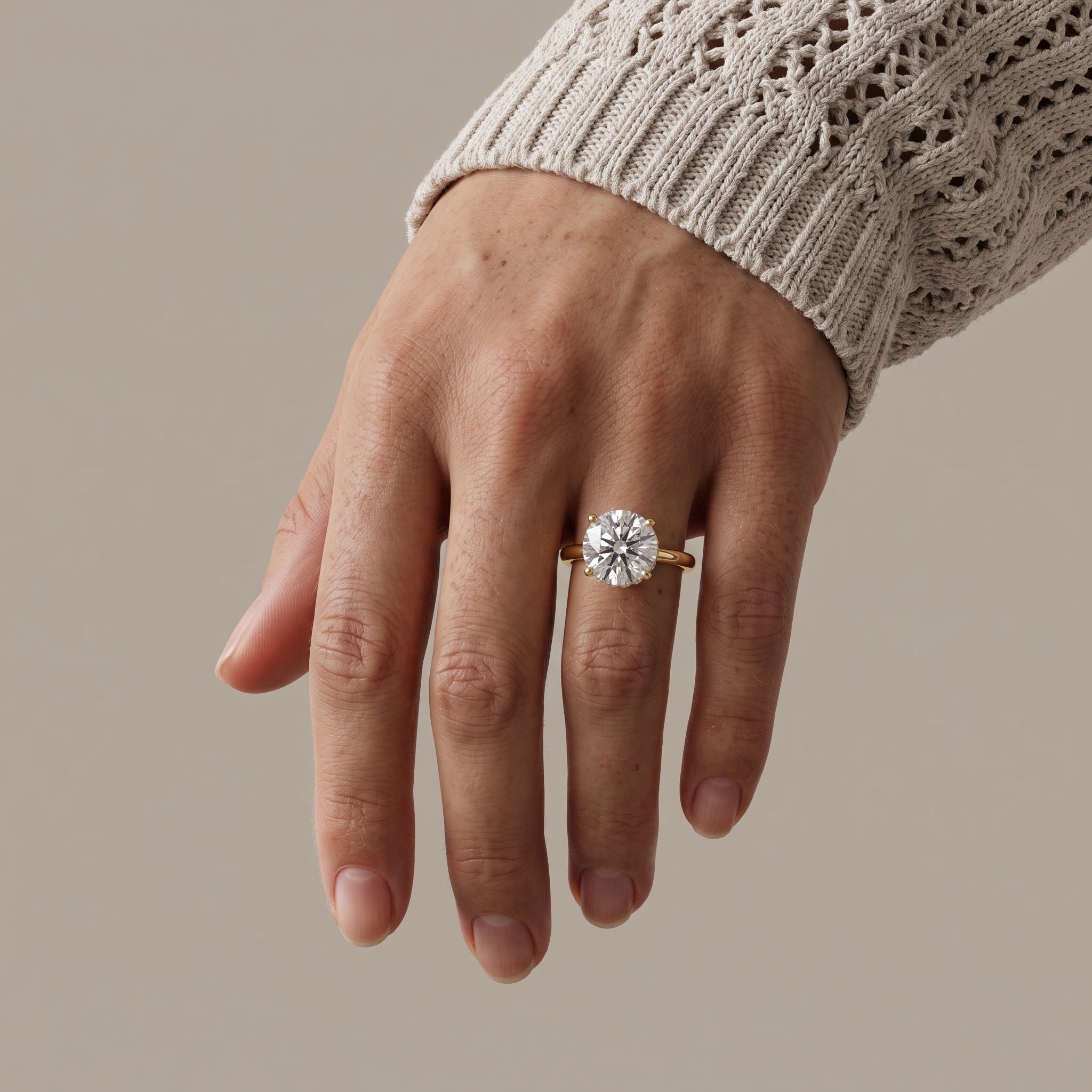 Yellow Gold Round Cut Moissanite Solitaire Engagement Ring