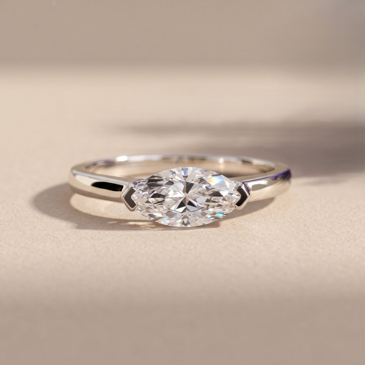 White Metal Marquise Moissanite Solitaire Engagement Ring
