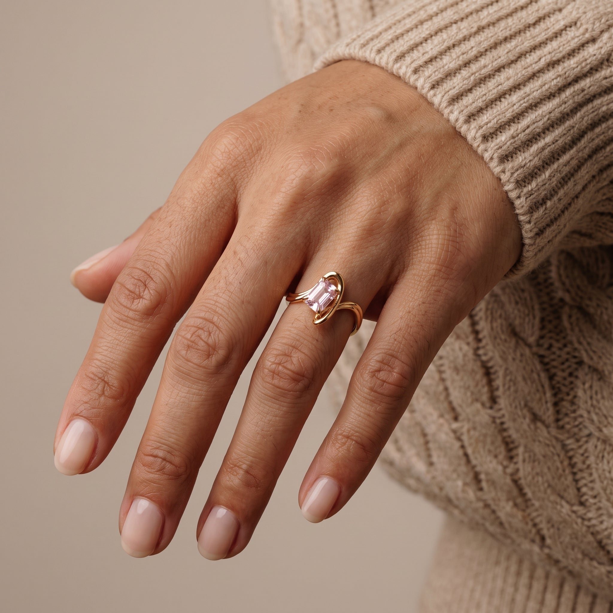 Yellow Gold Emerald Cut Moissanite Statement Ring
