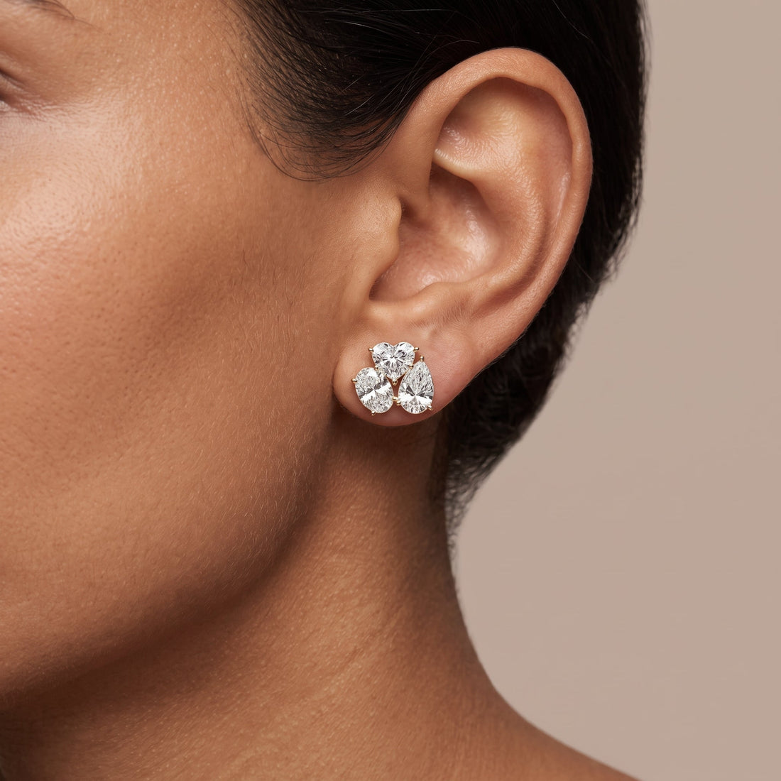 Yellow Gold Heart, Pear & Oval Stud Earrings