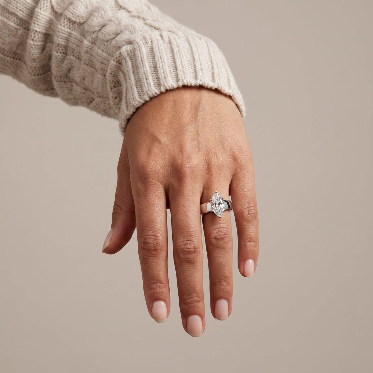 White Metal Marquise Moissanite Solitaire Engagement Ring