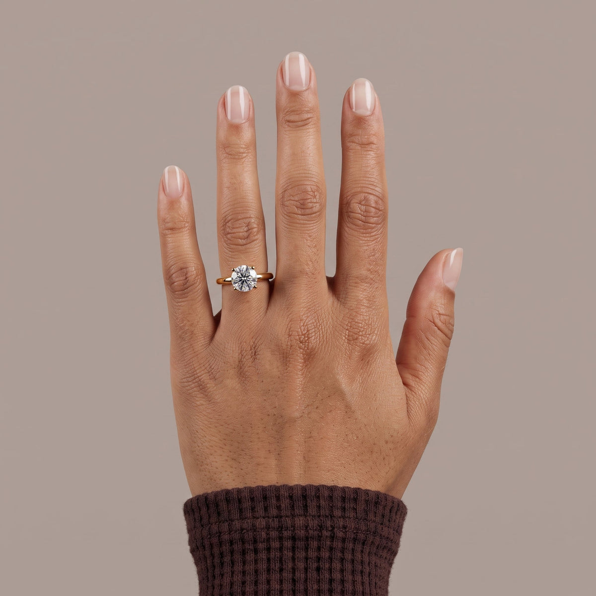 Yellow Gold Round Moissanite Solitaire Engagement Ring