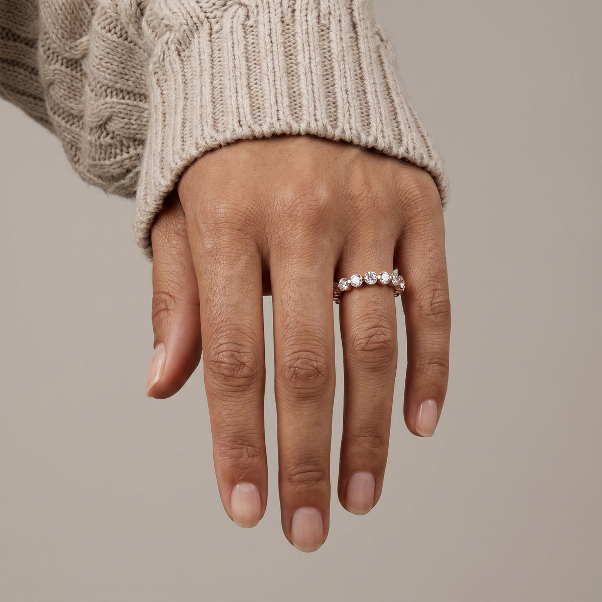 Rose Gold Round Moissanite Eternity Band Ring