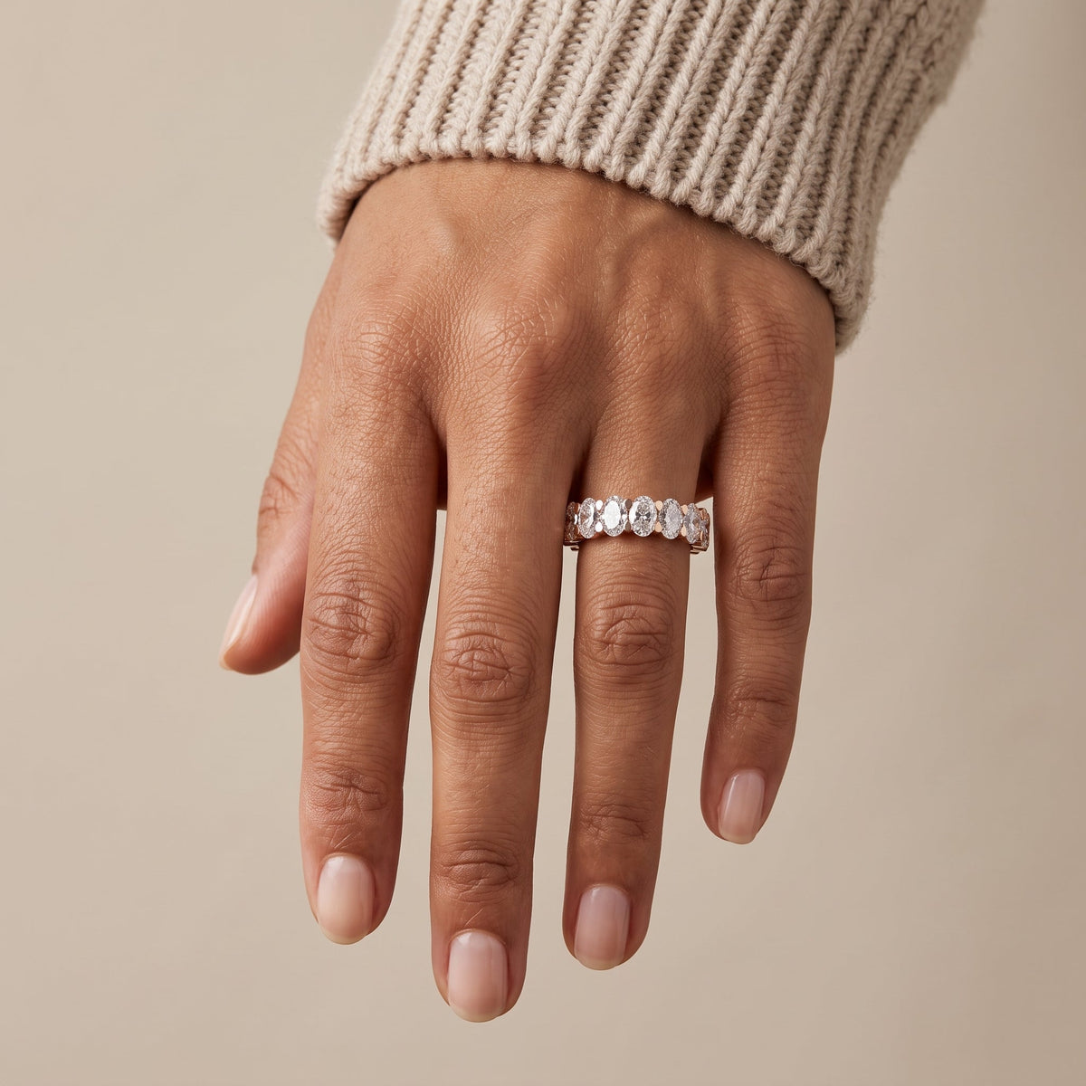Rose Gold Oval Moissanite Eternity Band Ring