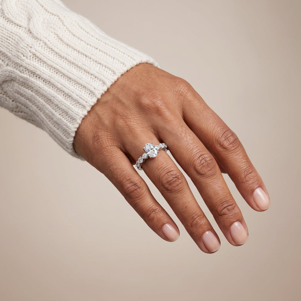 White Gold Oval Cut Moissanite Engagement Ring