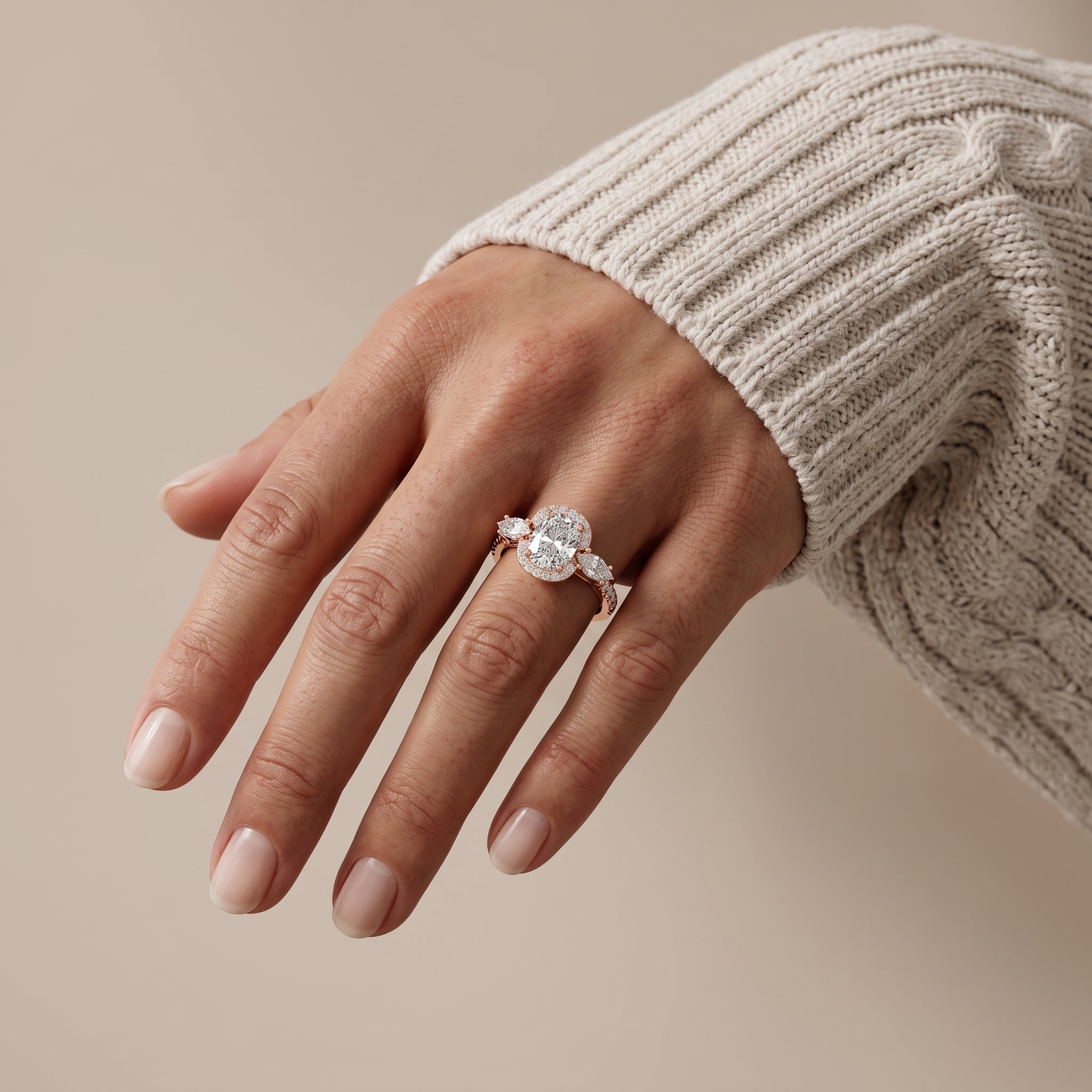 Rose Gold Cushion Moissanite Halo Engagement Ring