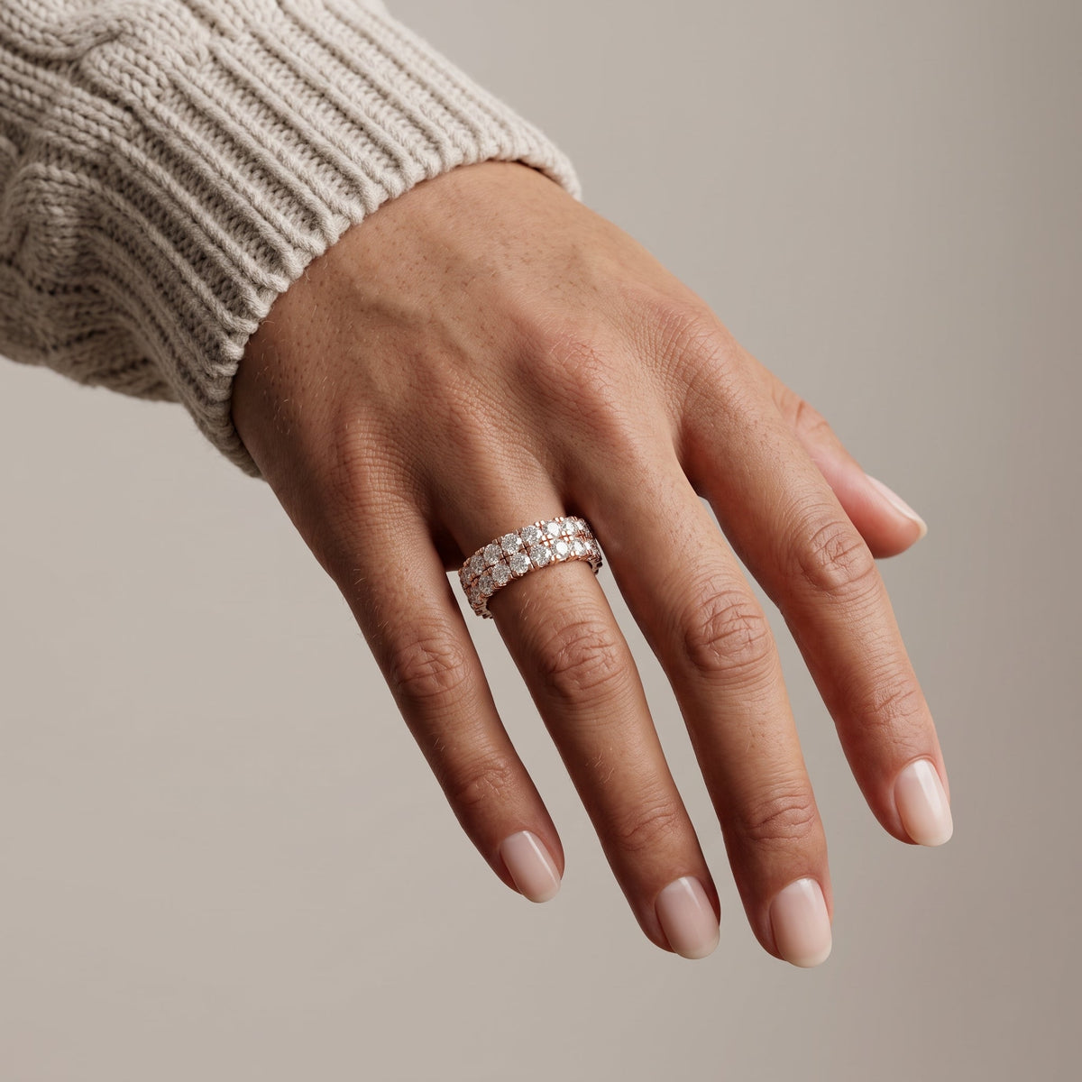 Rose Gold Round Moissanite Double Row Eternity Band