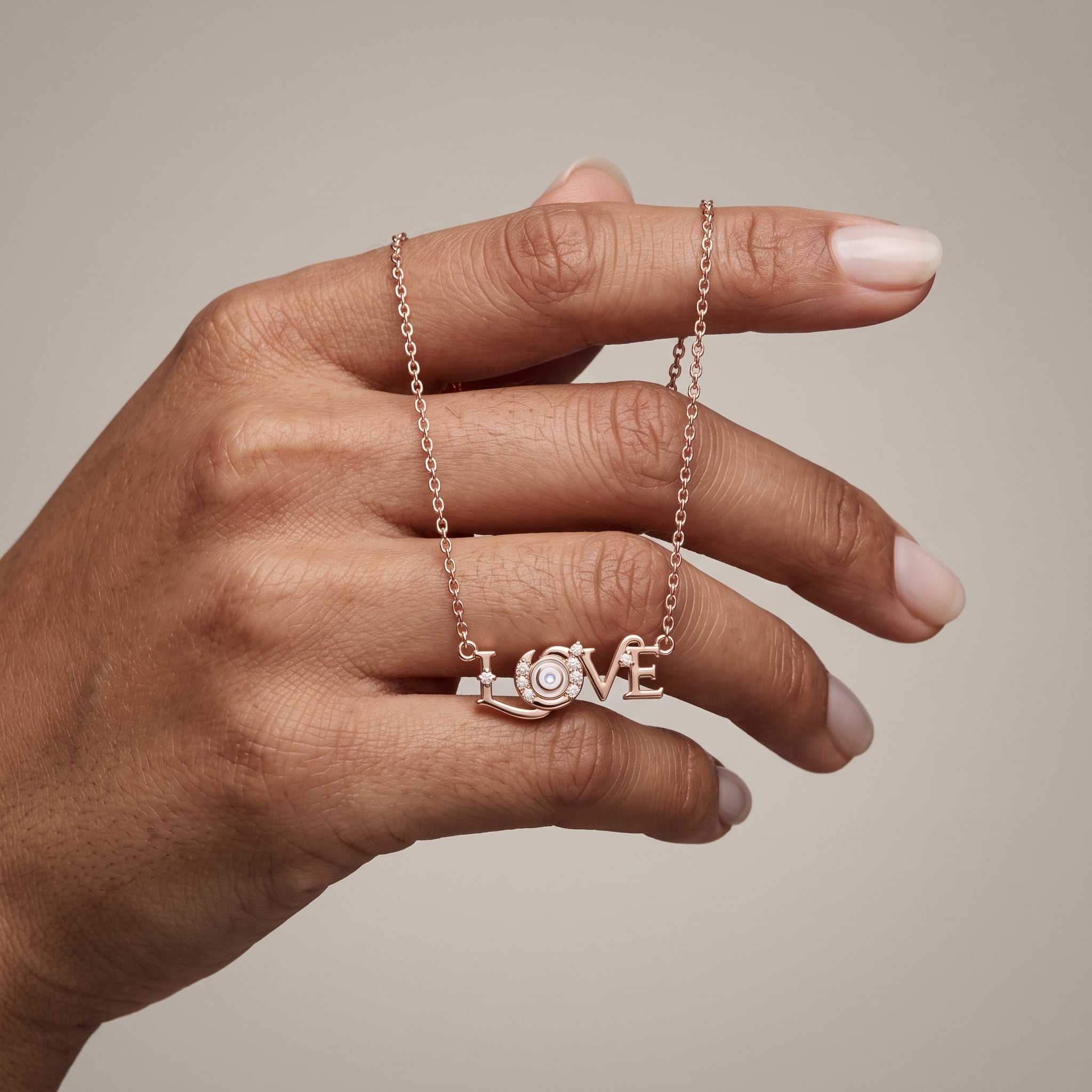 Rose Gold Round Moissanite LOVE Pendant Necklace