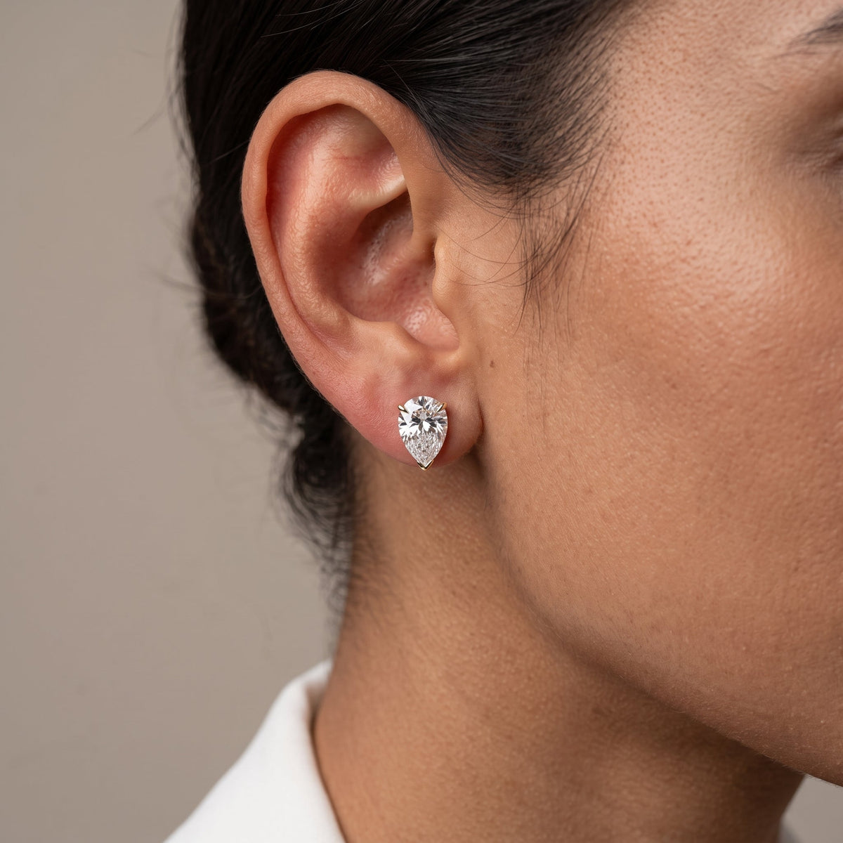 Yellow Gold Pear Cut Moissanite Stud Earrings with Screw Back