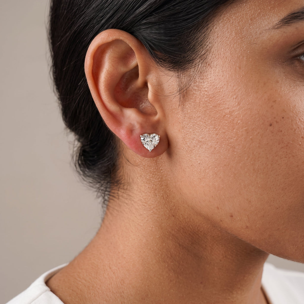 Yellow Gold Heart Cut Moissanite Stud Earrings