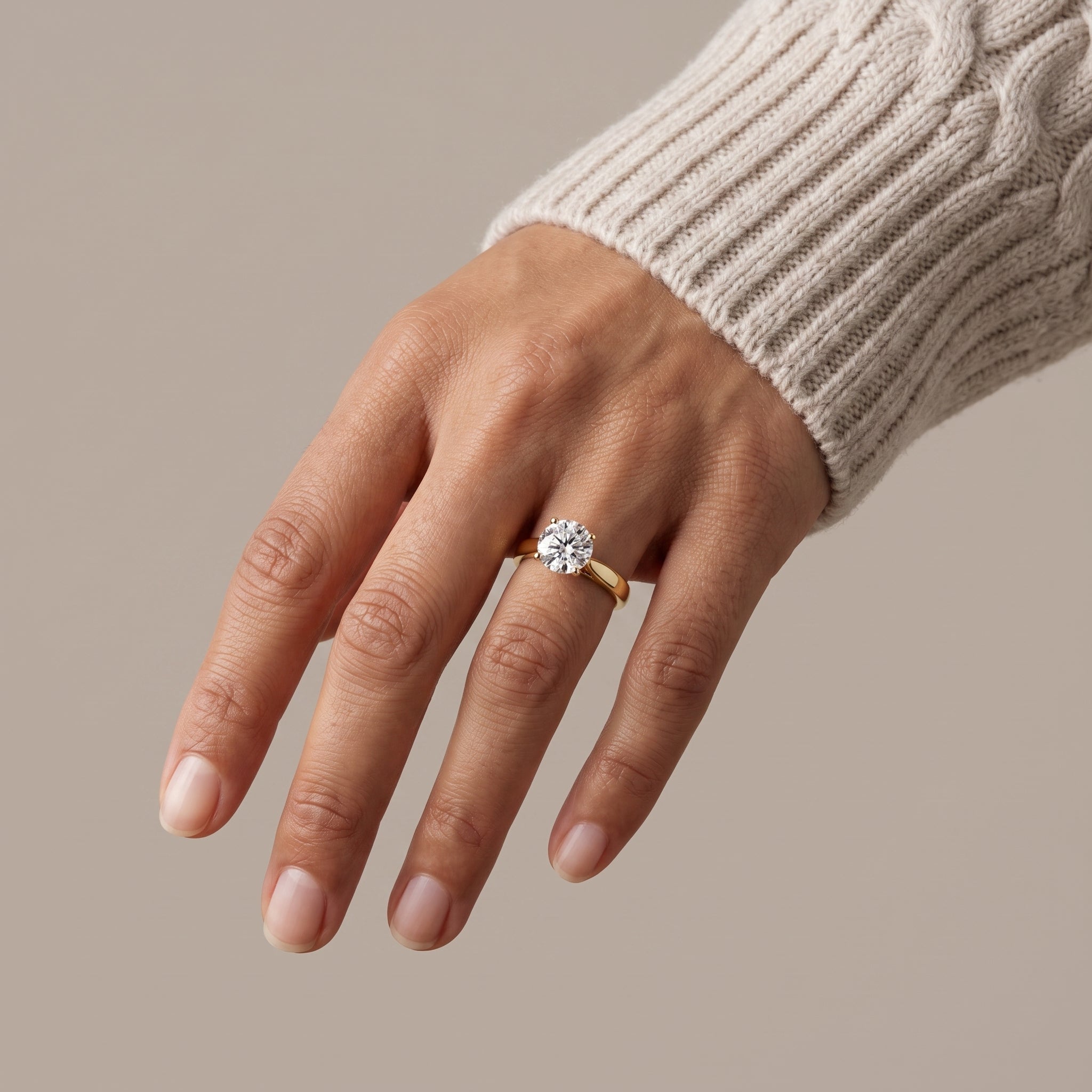 Yellow Gold Round Moissanite Solitaire Engagement Ring