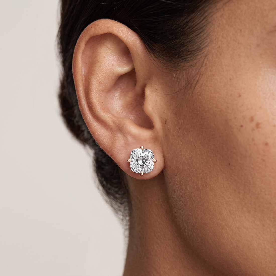 Rose Gold Cushion Cut Stud Earrings