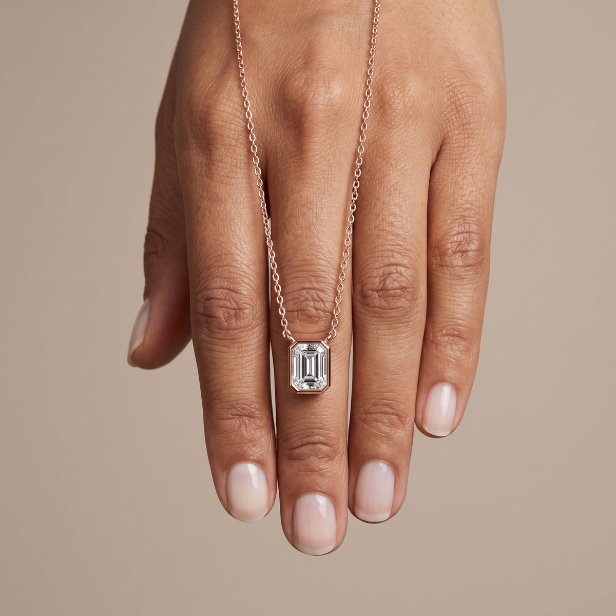Rose Gold Emerald Cut Moissanite Pendant Necklace