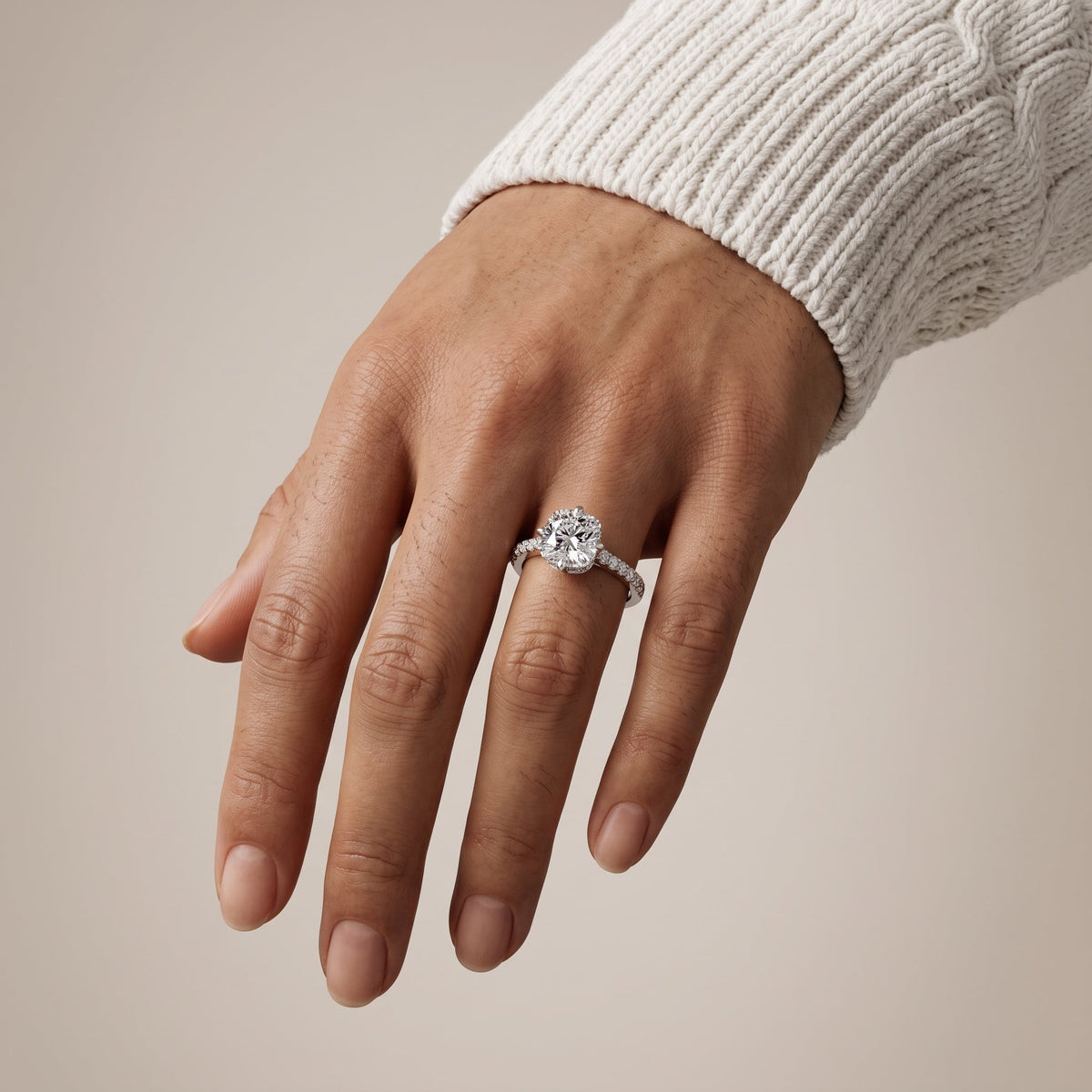 White Metal Cushion Cut Moissanite Engagement Ring