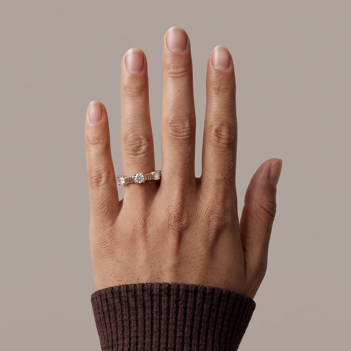 Rose Gold Round Moissanite Eternity Band Ring