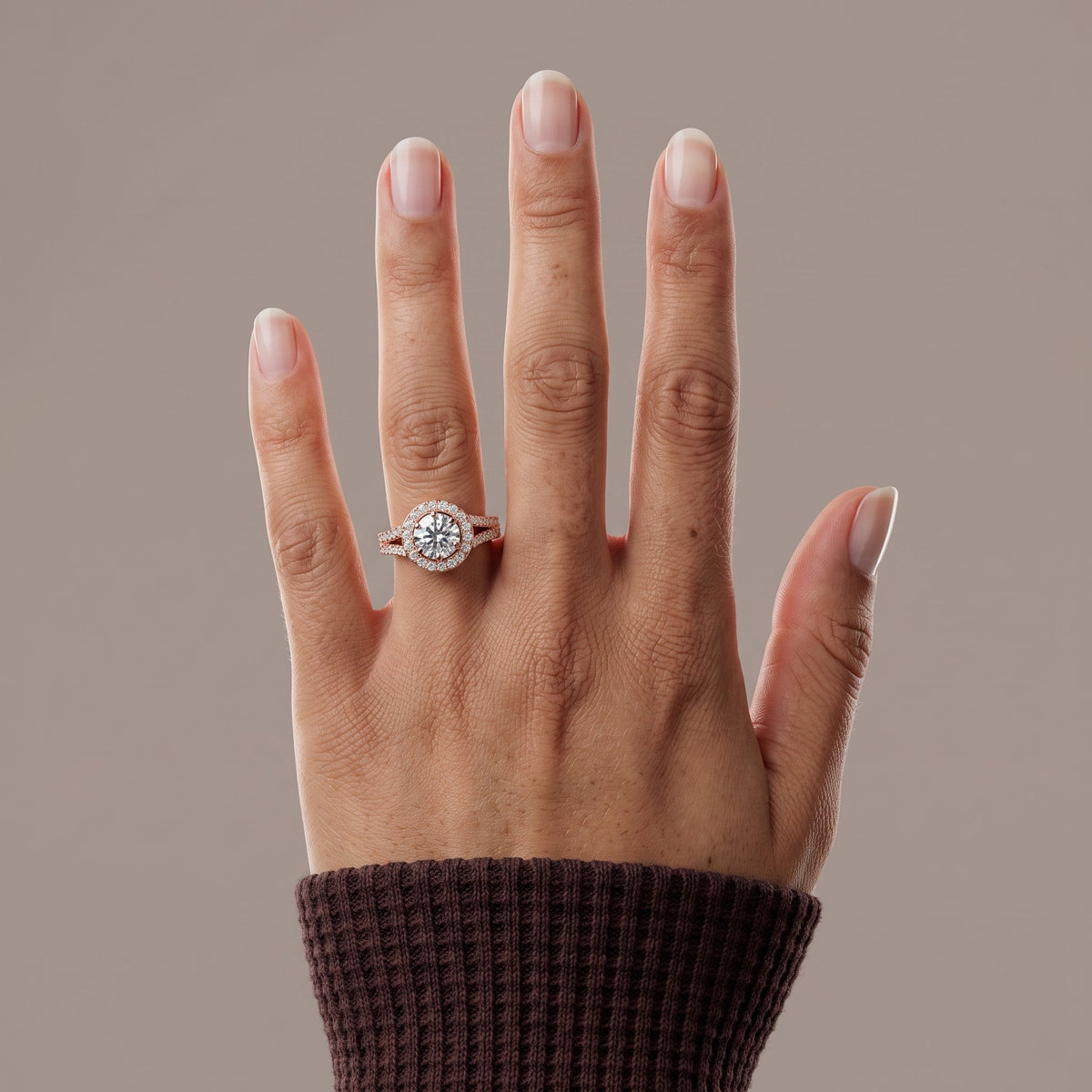 Rose Gold Round Moissanite Halo Engagement Ring