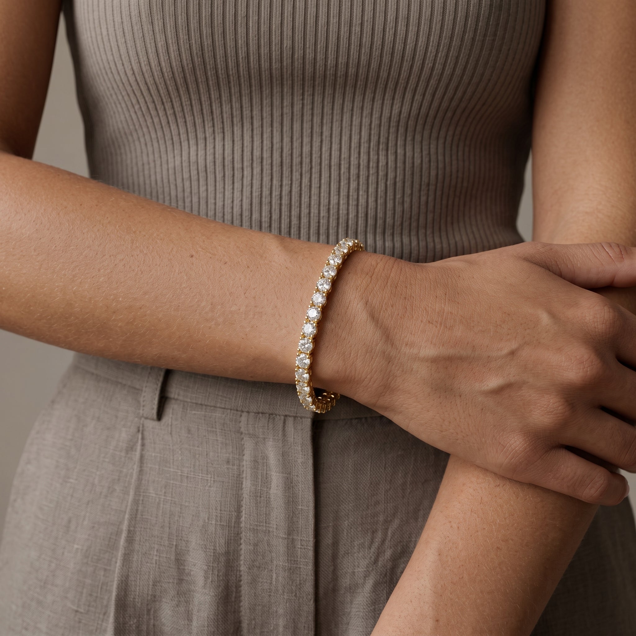Yellow Gold Round Moissanite Tennis Bracelet