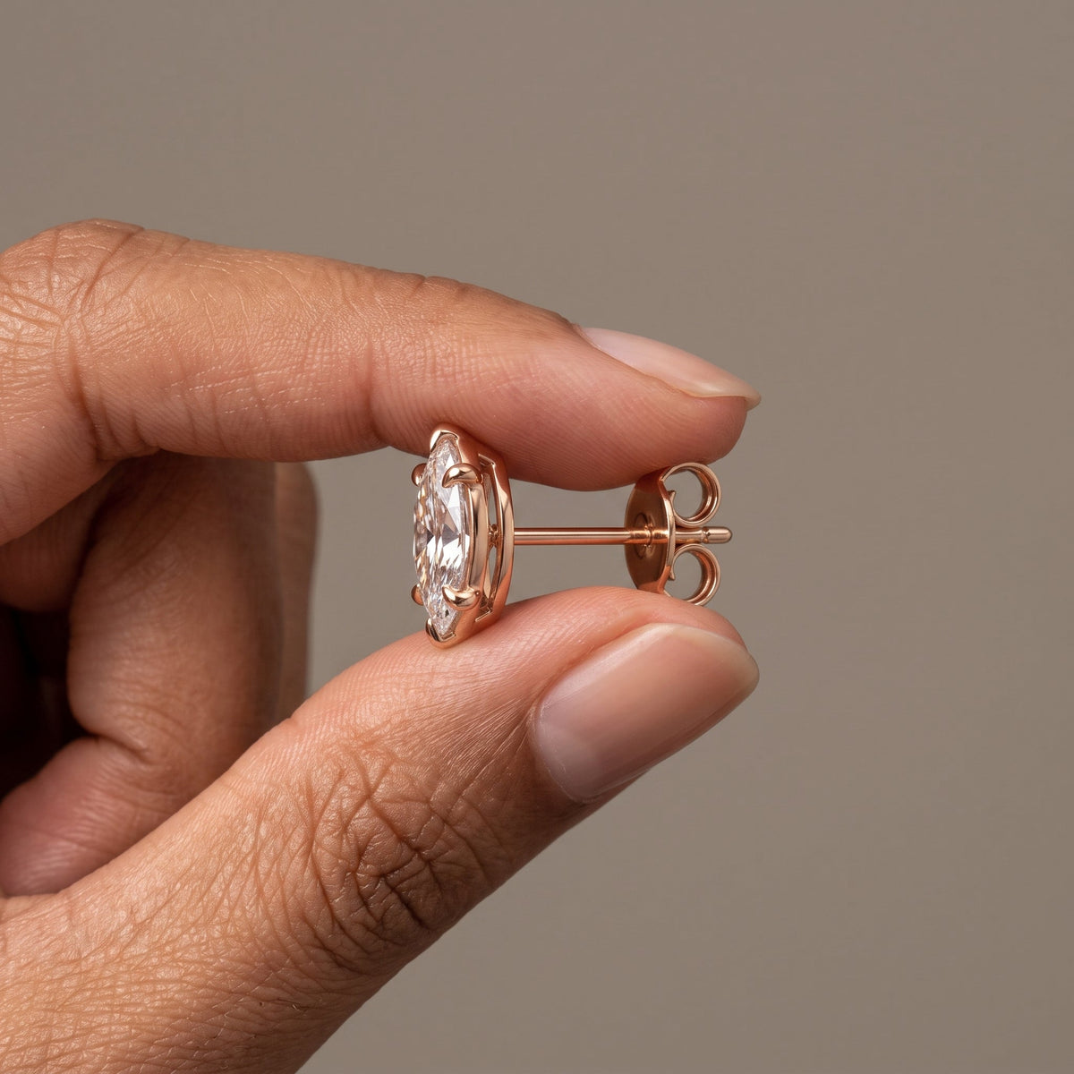 Rose Gold Marquise Moissanite Stud Earrings