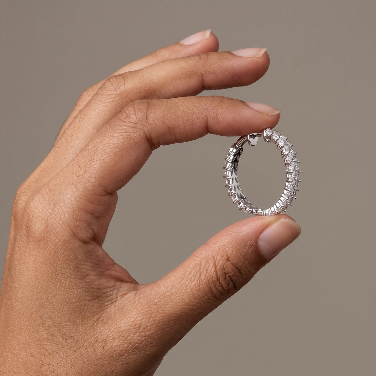 White Metal Marquise Cut Moissanite Hoop Earrings
