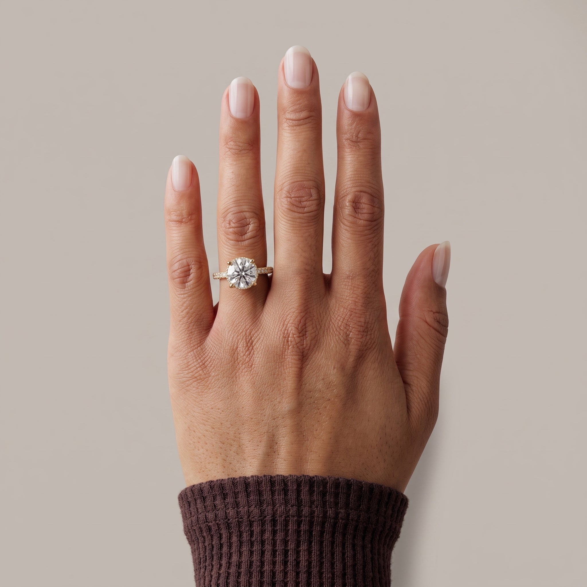 Yellow Gold Round Cut Moissanite Engagement Ring