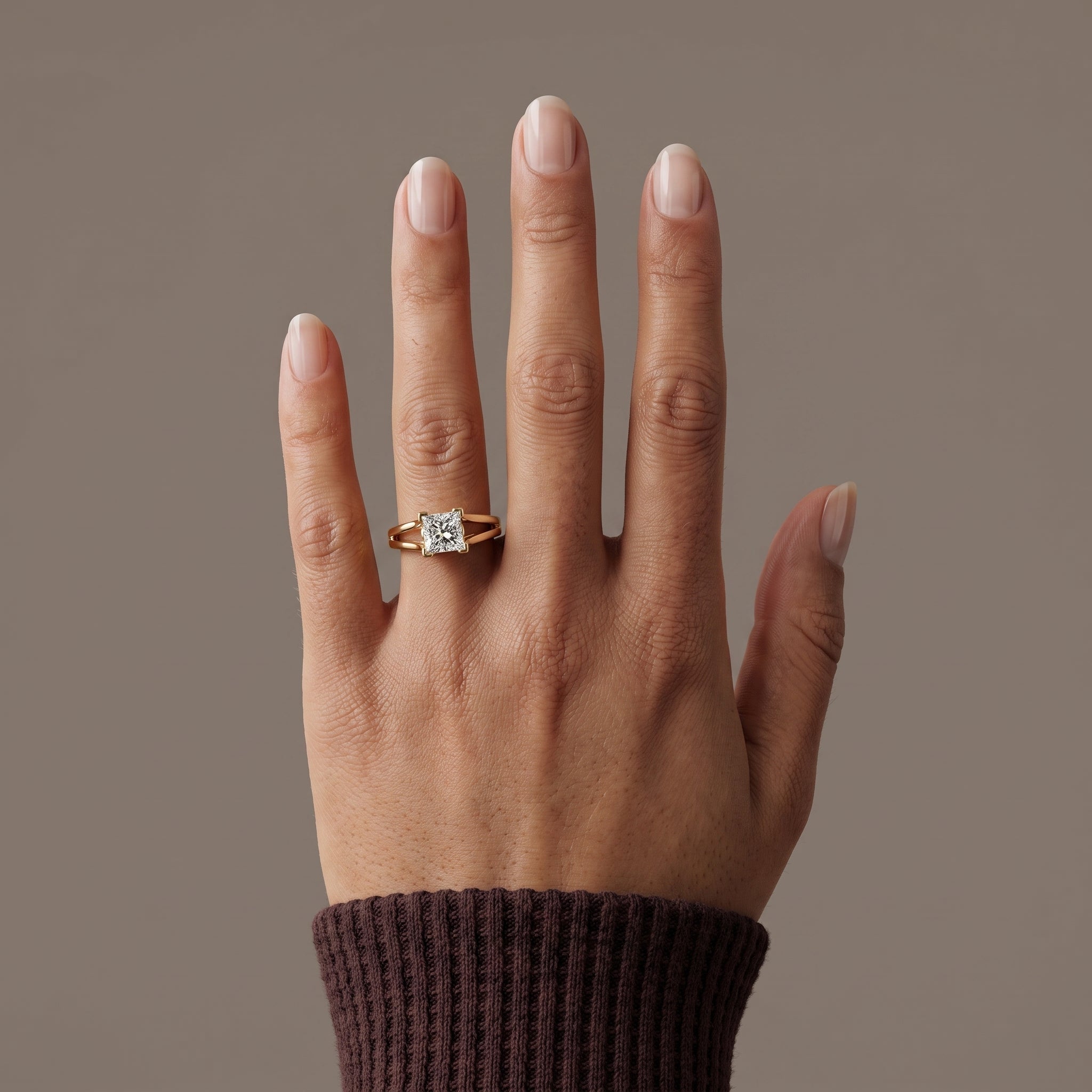 Yellow Gold Princess Cut Moissanite Split Shank Engagement Ring